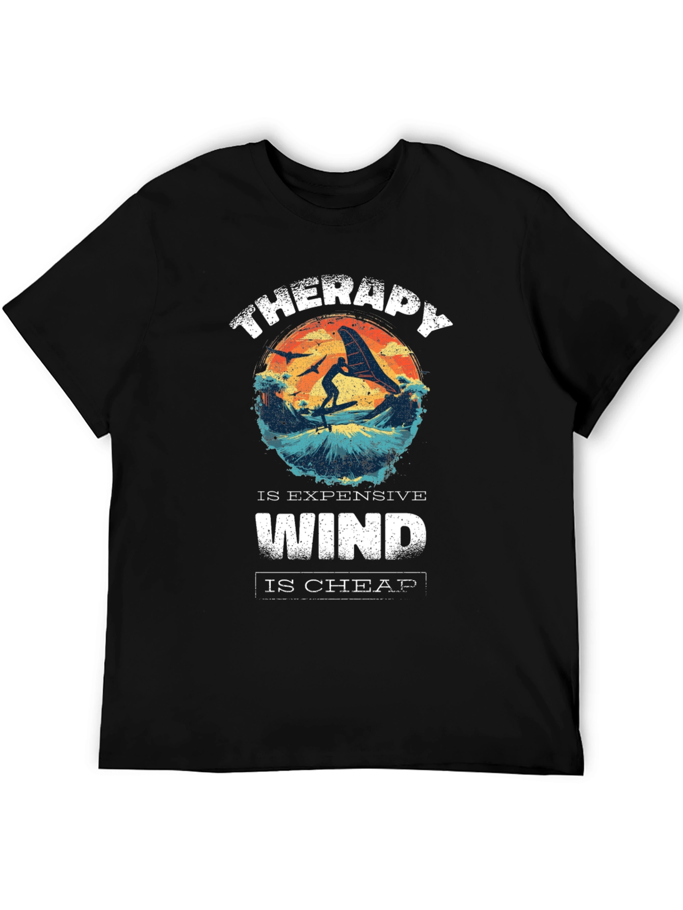 Black Therapy is Expensive Wind is Cheap Graphic T-Shirt view 5