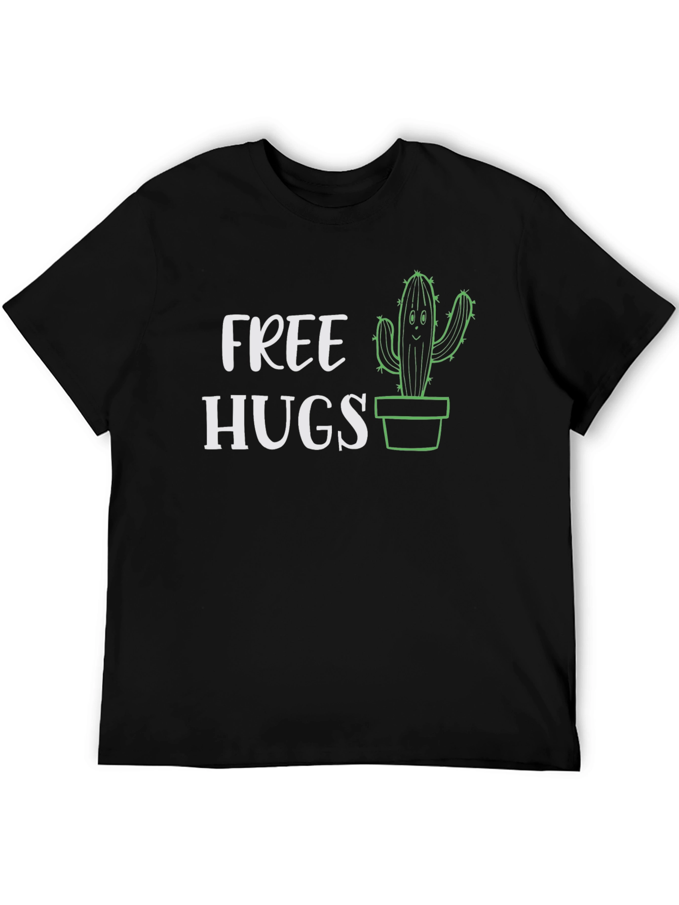 Black Free Hugs Cactus Graphic Tee - Black Cotton T-Shirt view 5