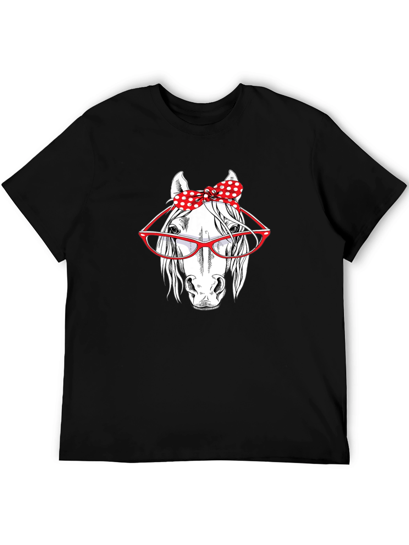 Black Horse with Glasses Graphic T-Shirt view 5