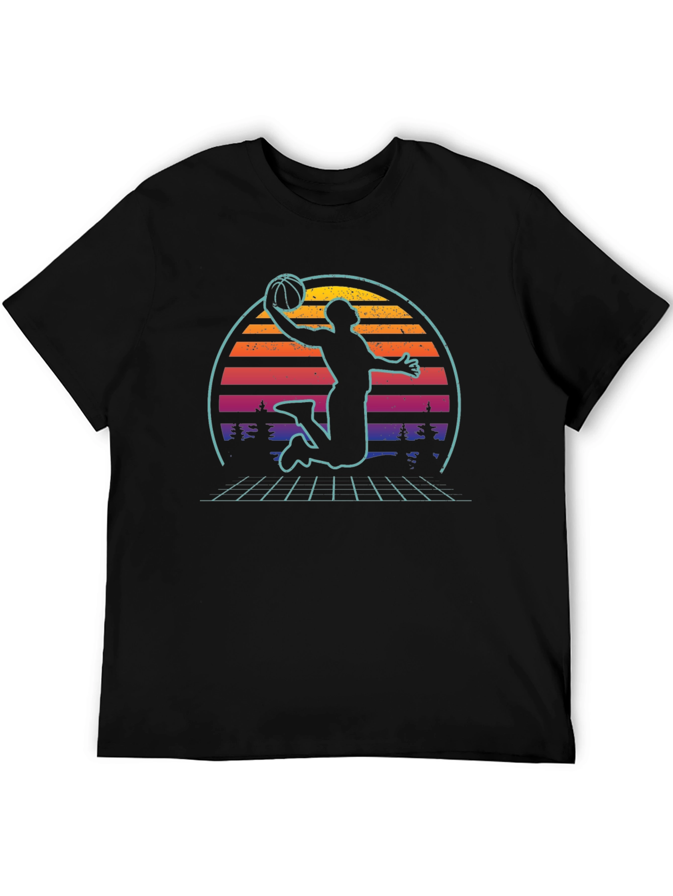 Black Retro Sunset Basketball Graphic Tee view 5