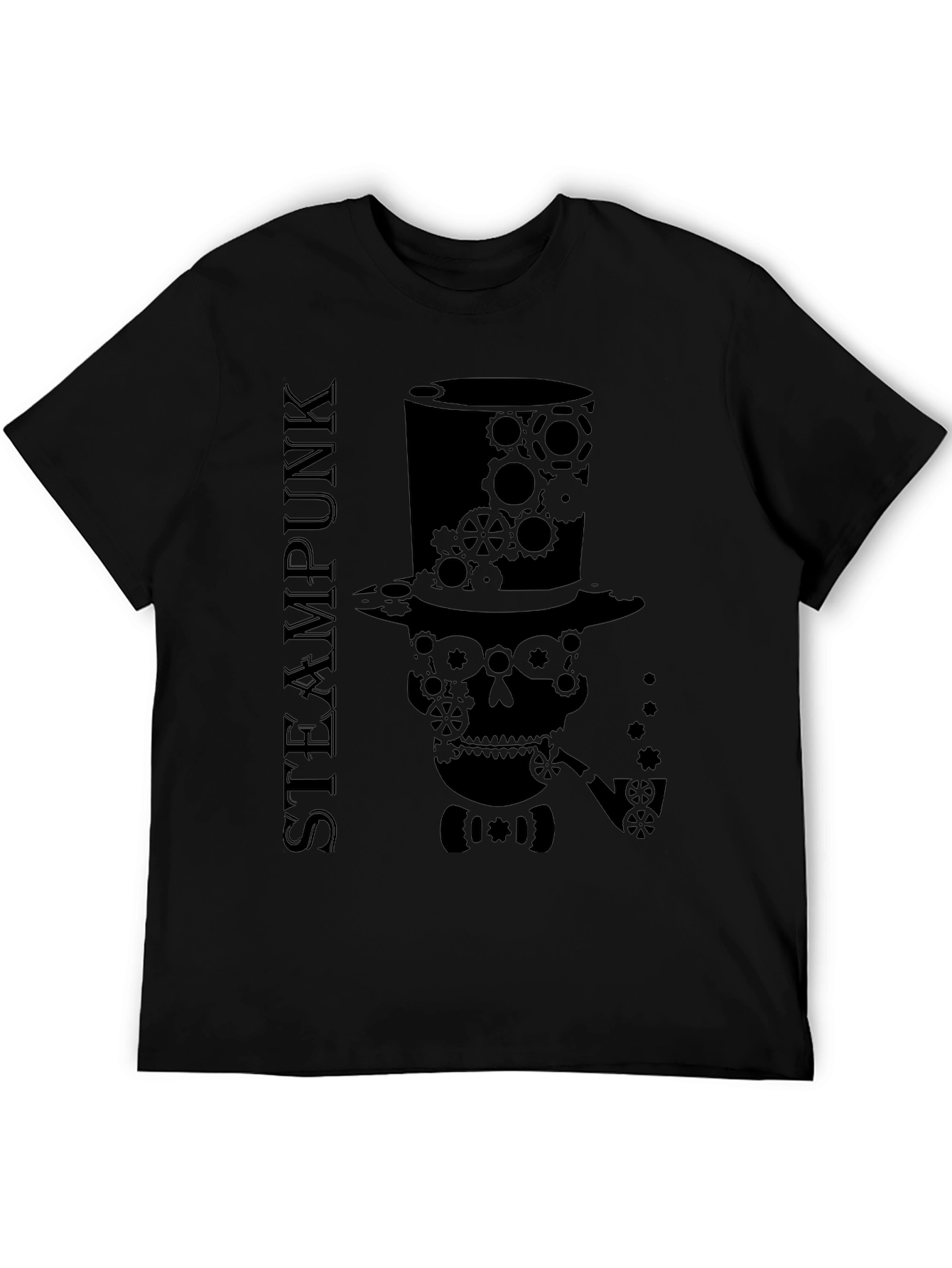 Black Steampunk Skull Gear T-Shirt - Unique Design view 5