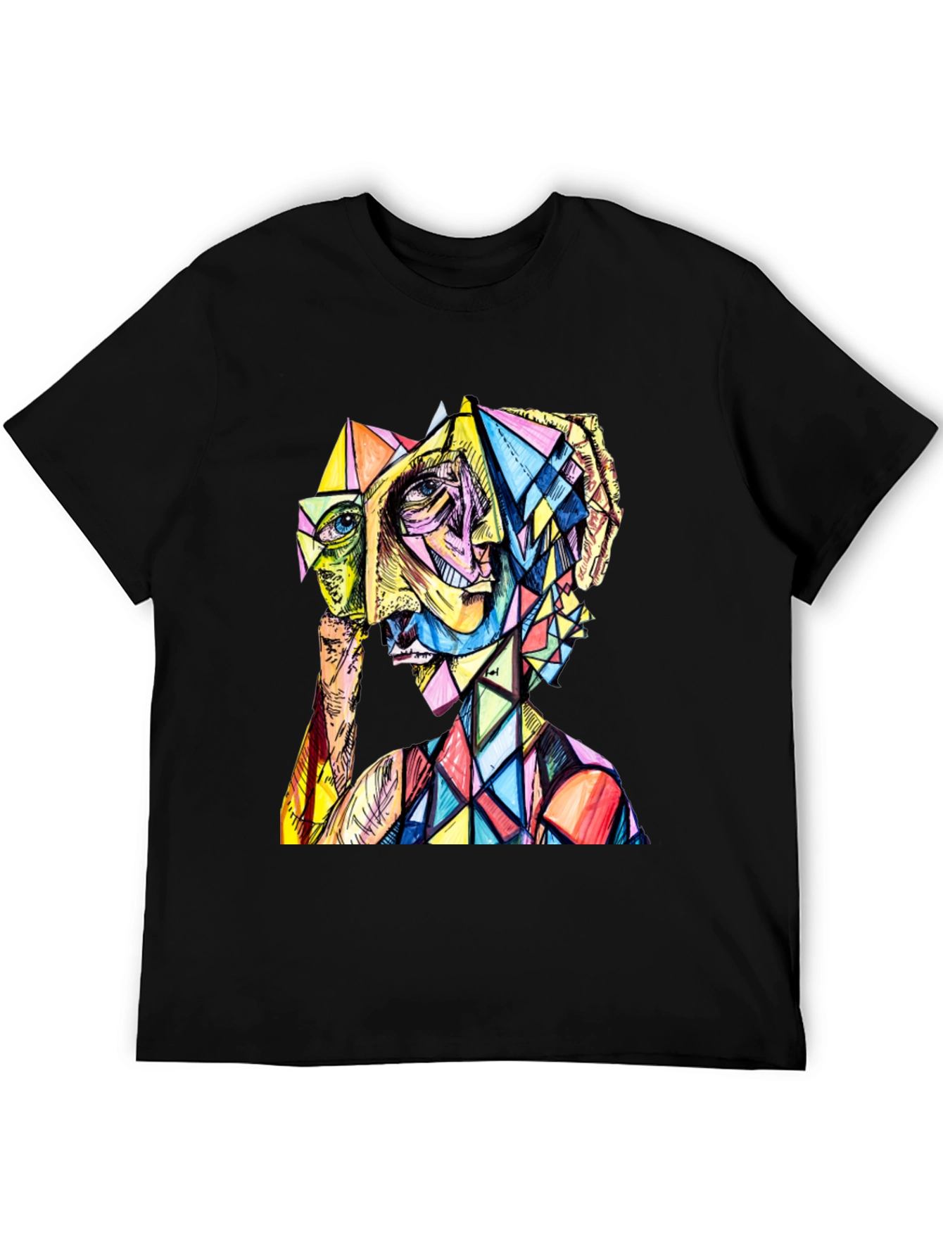 Black Abstract Geometric Face Graphic Tee view 5