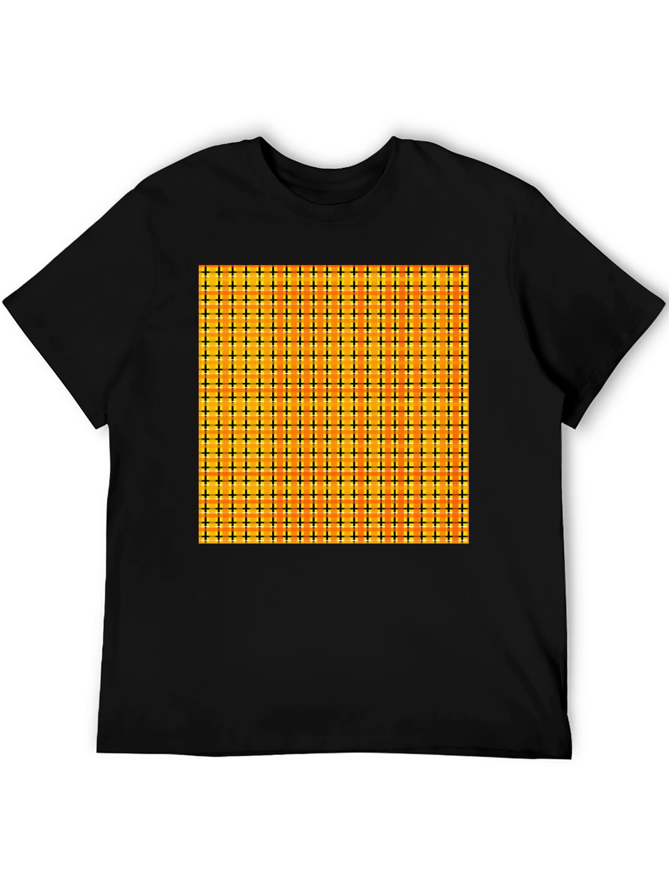 Black Men's Black Tee with Colorful Grid Pattern view 5