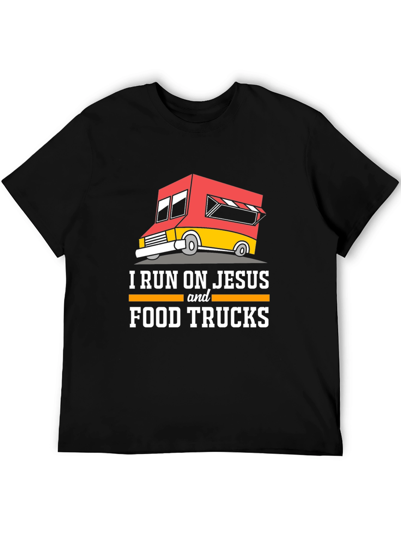 Black I Run on Jesus and Food Trucks T-Shirt view 5