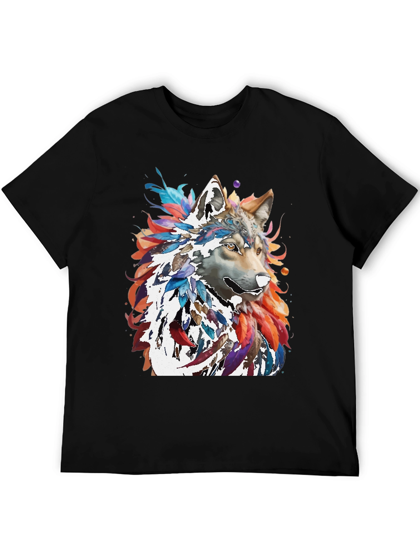 Black Wolf Art Graphic Tee - Men's Black T-Shirt view 5