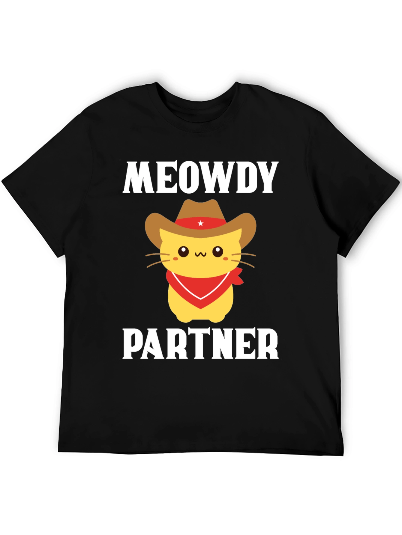 Black Meowdy Partner Cat Cowboy T-Shirt view 5