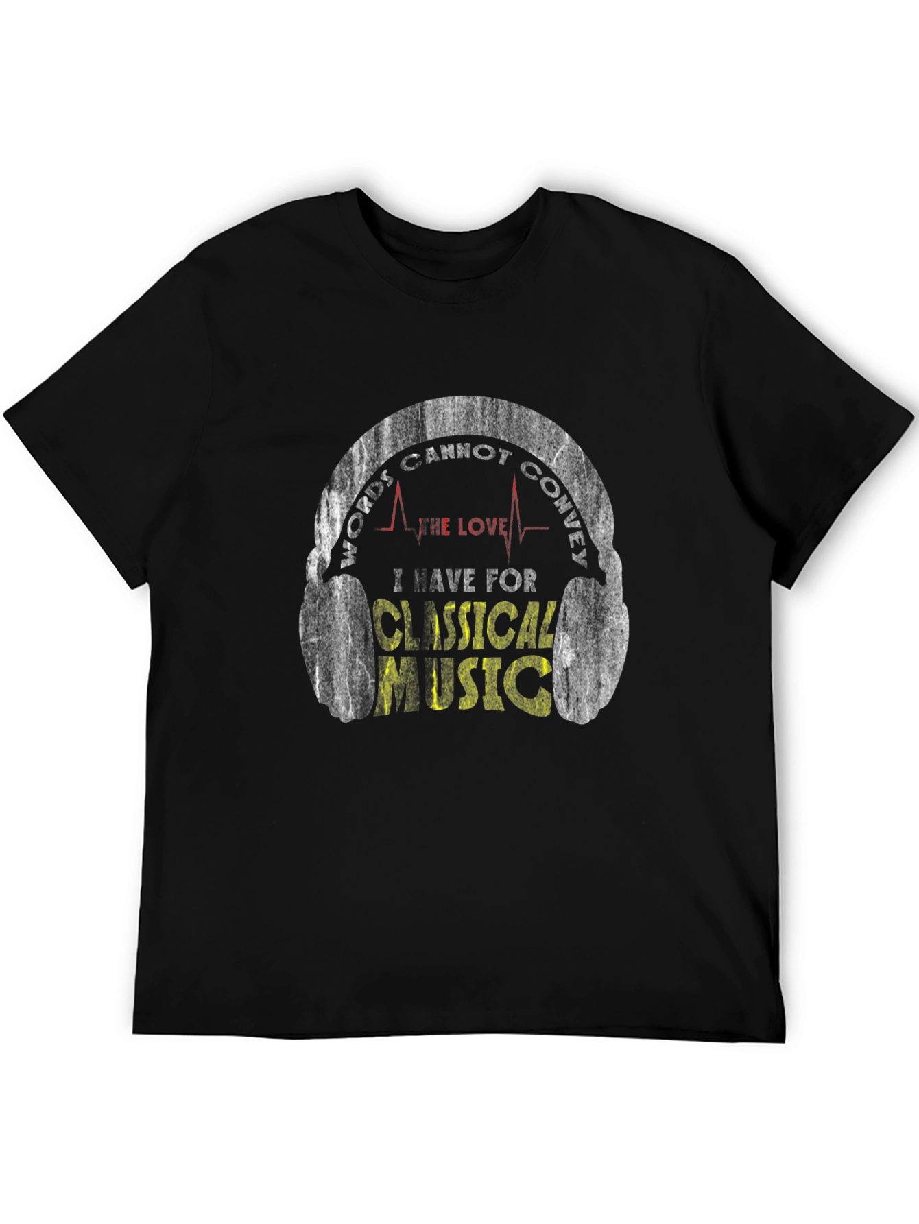 Black Classical Music Lover Graphic Tee - Headphones Design view 5