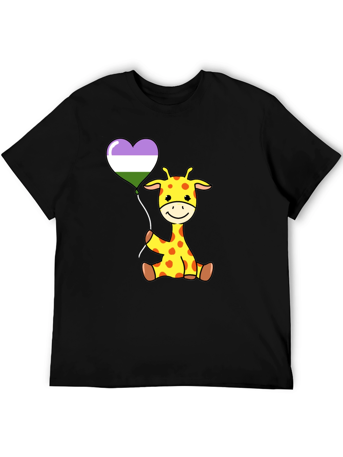Black Cute Giraffe Balloon T-Shirt view 5