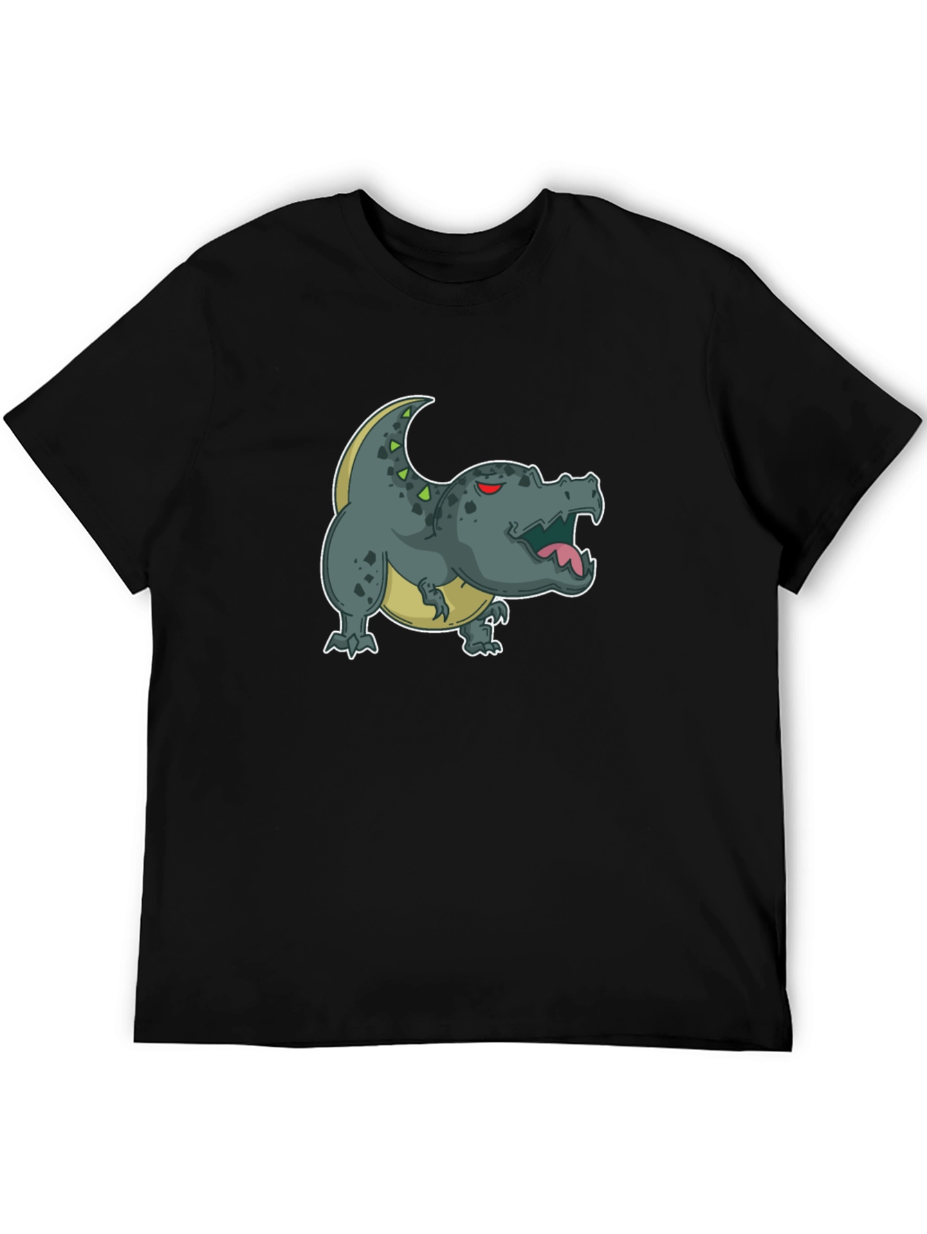 Black Cartoon Dinosaur Graphic Tee - Black view 5