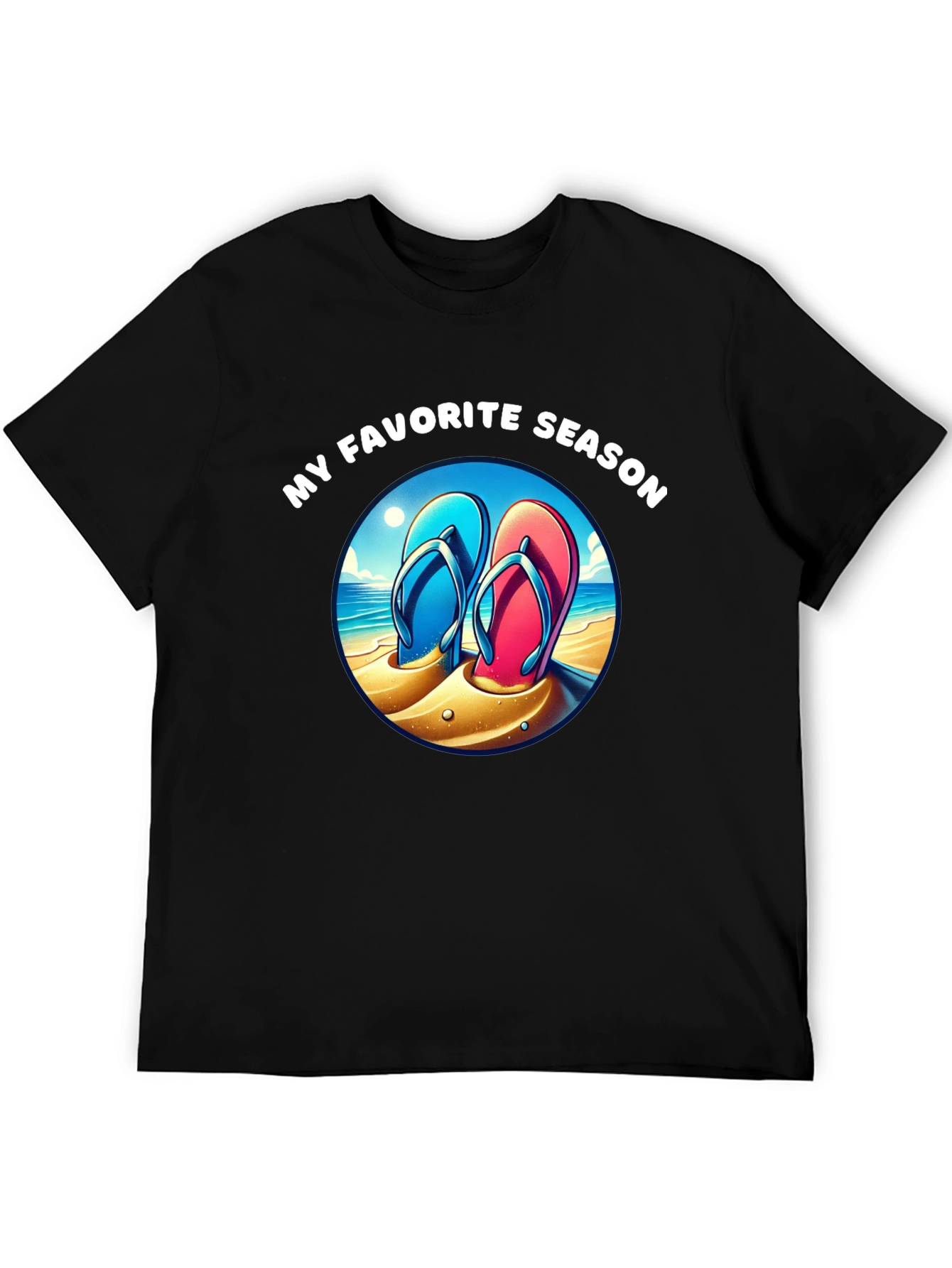 Black My Favorite Season Beach Flip Flop T-Shirt view 5