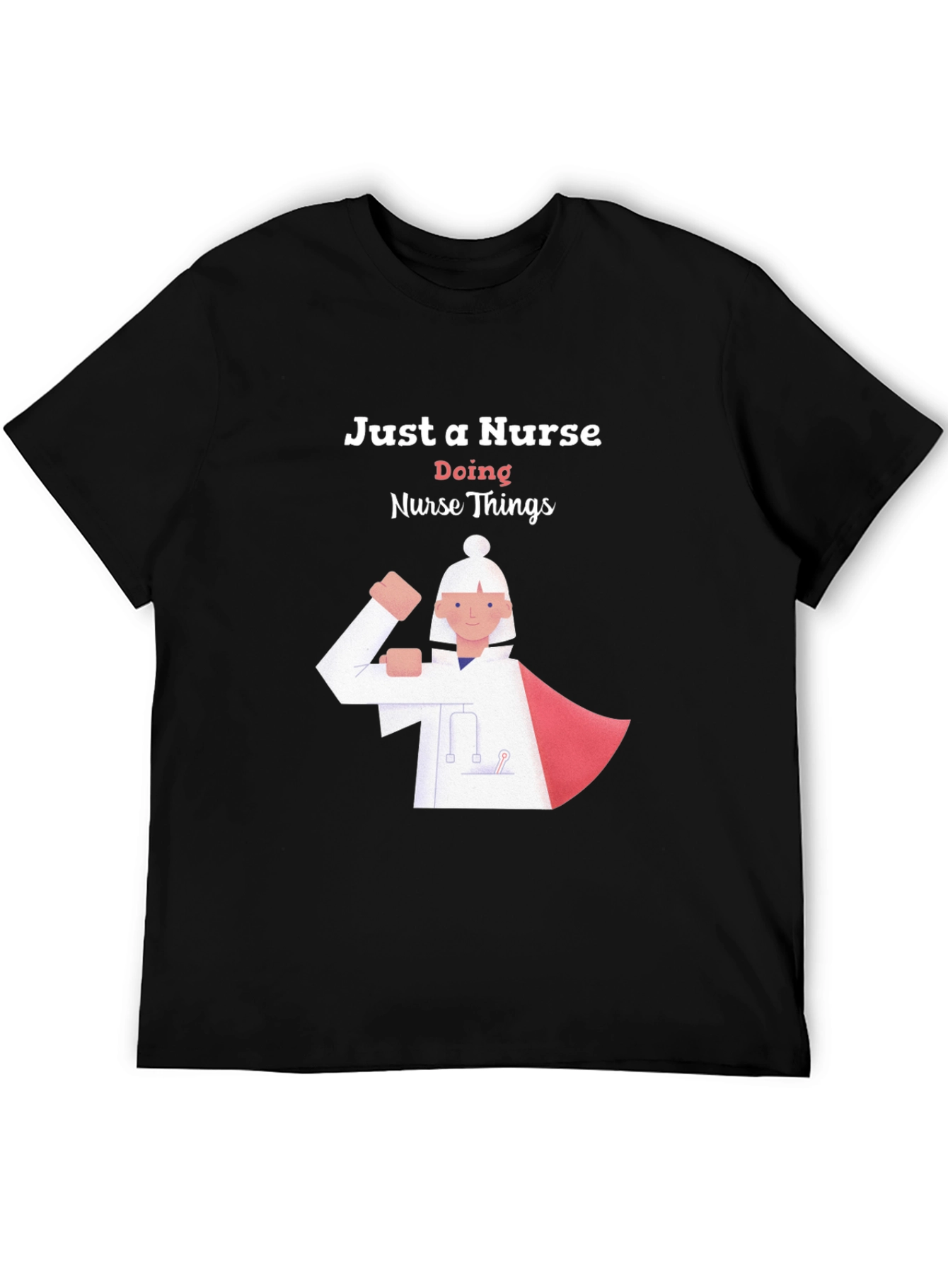 Black Nurse Superhero Graphic T-Shirt - Black Cotton Tee view 5