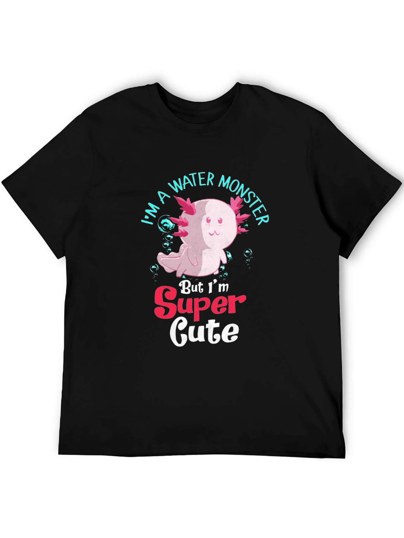 Black Cute Axolotl Water Monster T-Shirt view 5