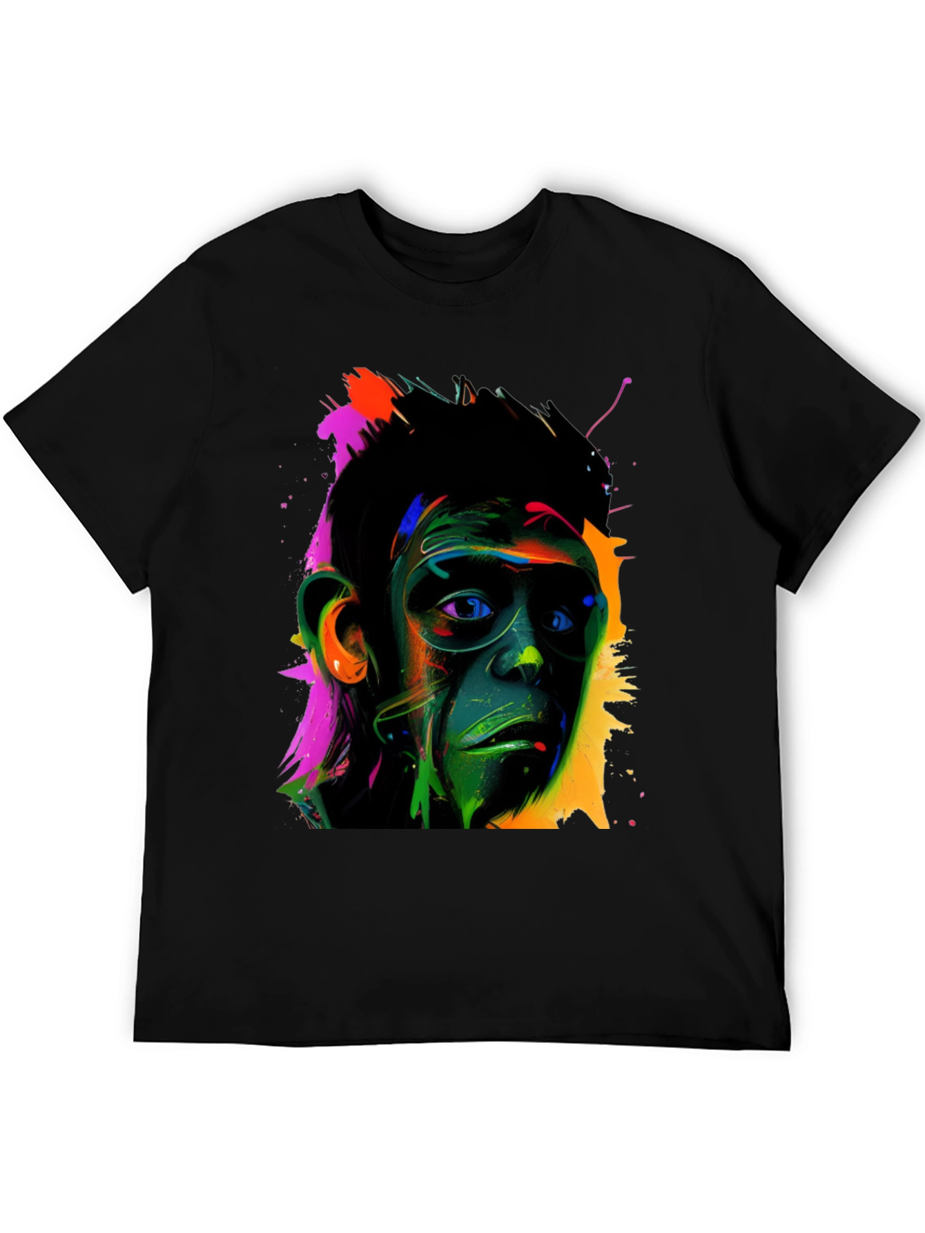 Black Colorful Monkey Face Graphic T-Shirt view 5