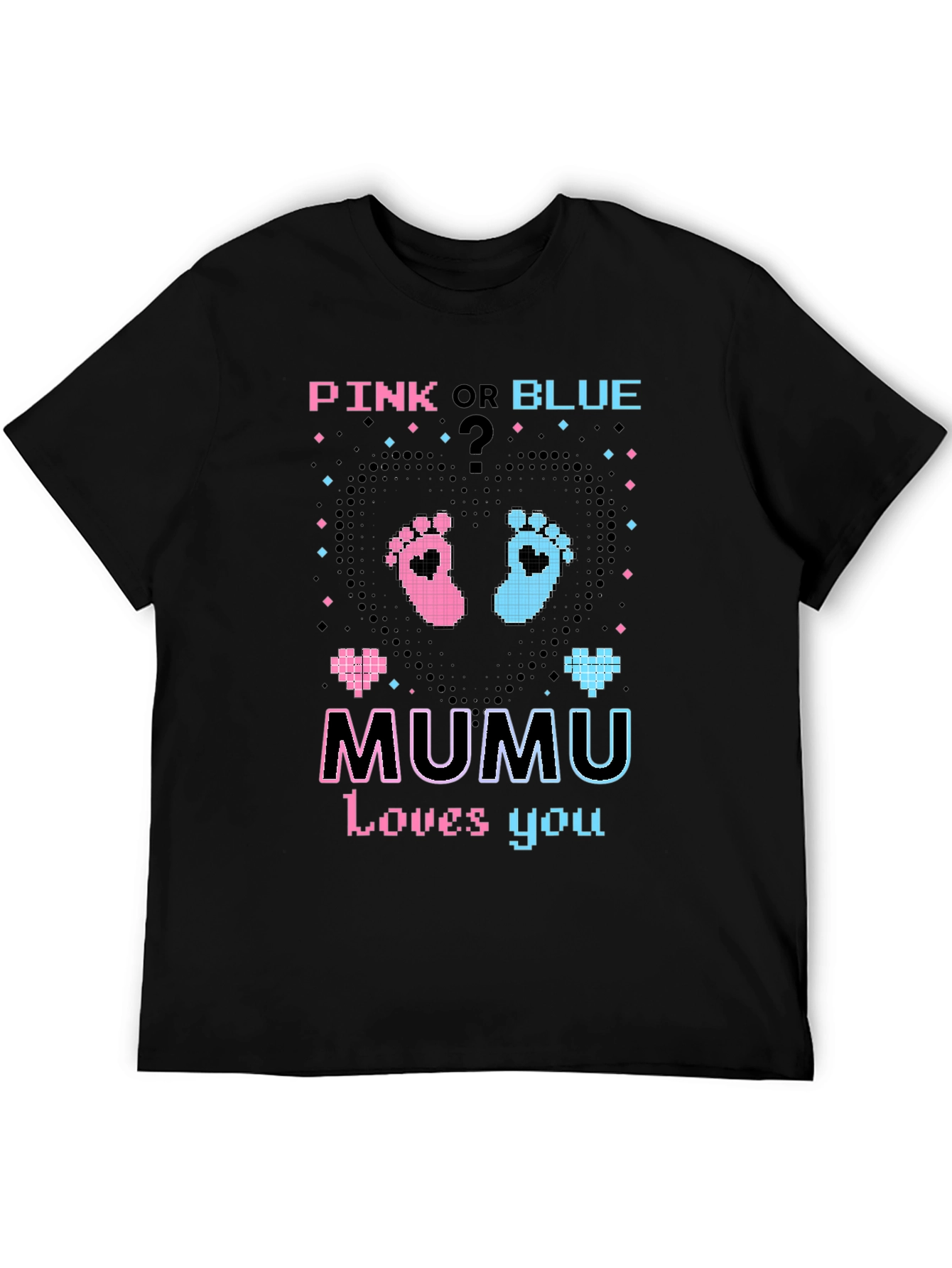 Black Pink or Blue Gender Reveal 'MUMU Loves You' T-Shirt view 5