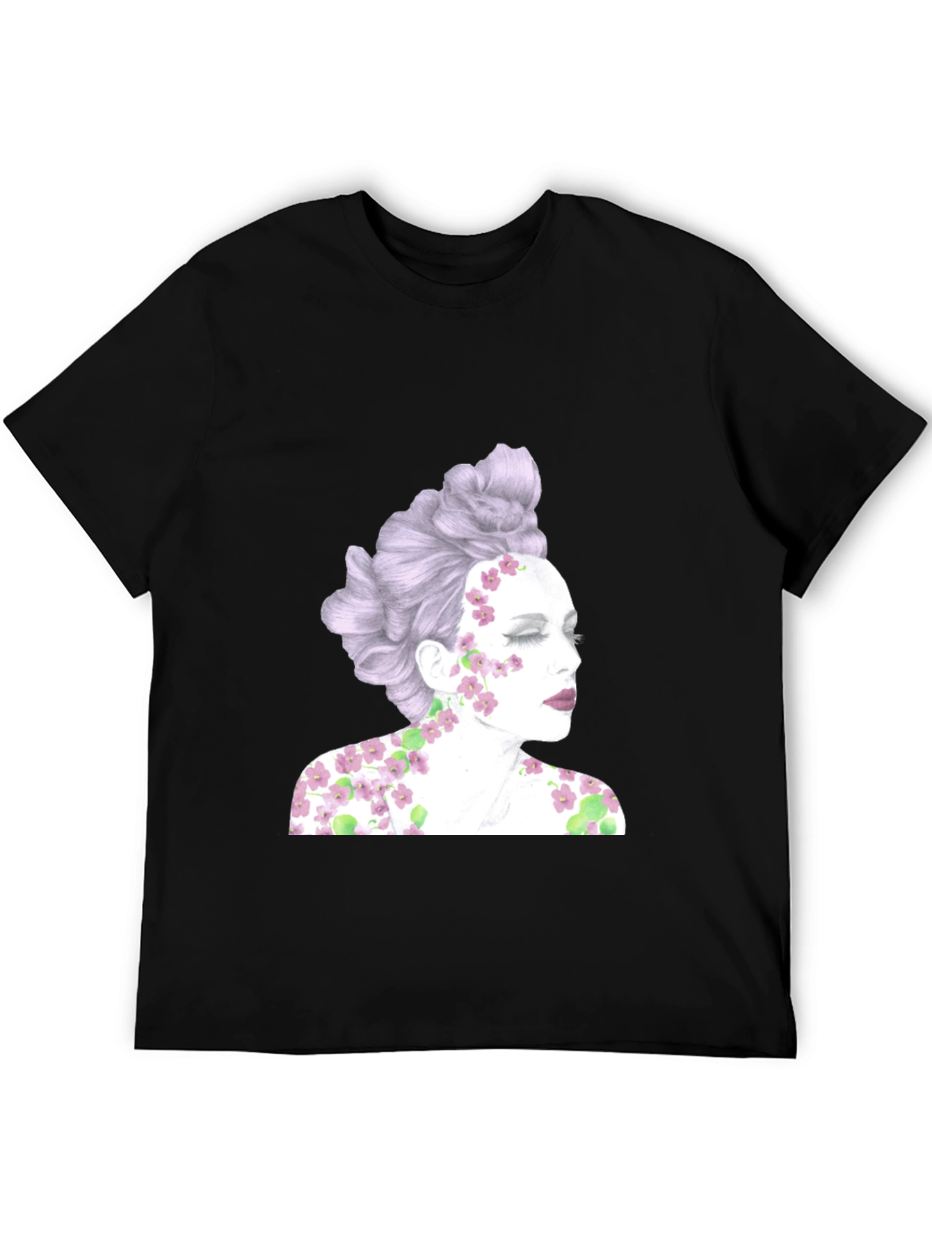 Black Floral Woman Graphic Tee - Unique Design view 5