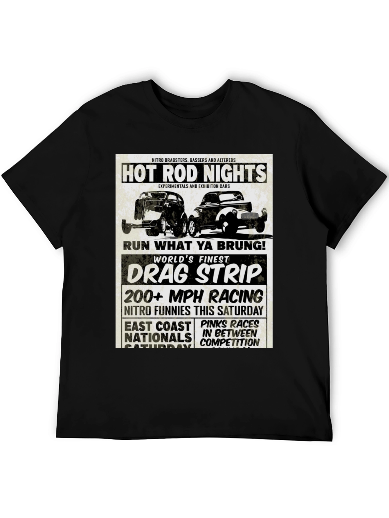 Black Hot Rod Nights Drag Racing T-Shirt view 5