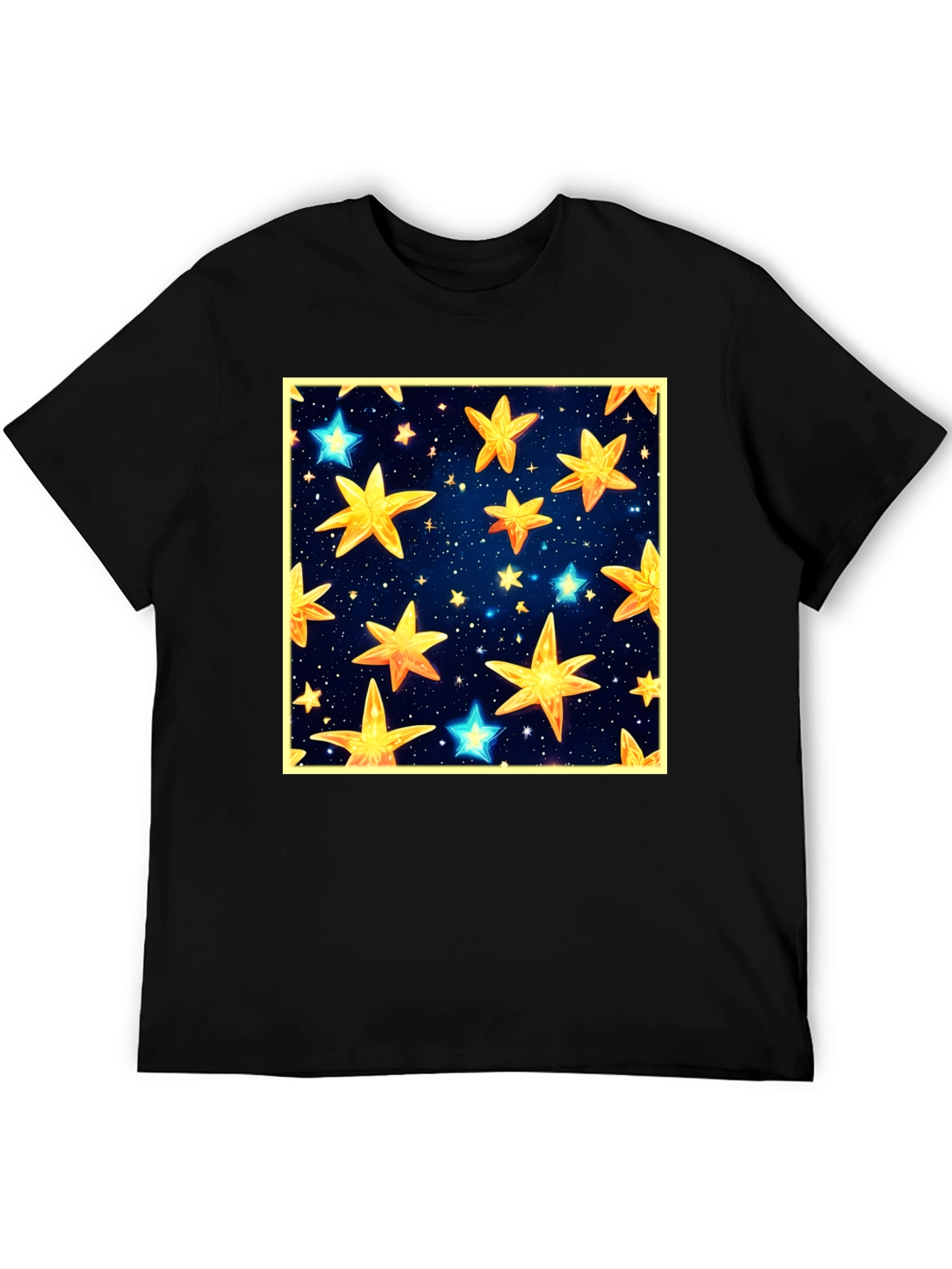 Black Starry Night Graphic Tee - Black Cotton Comfort view 5