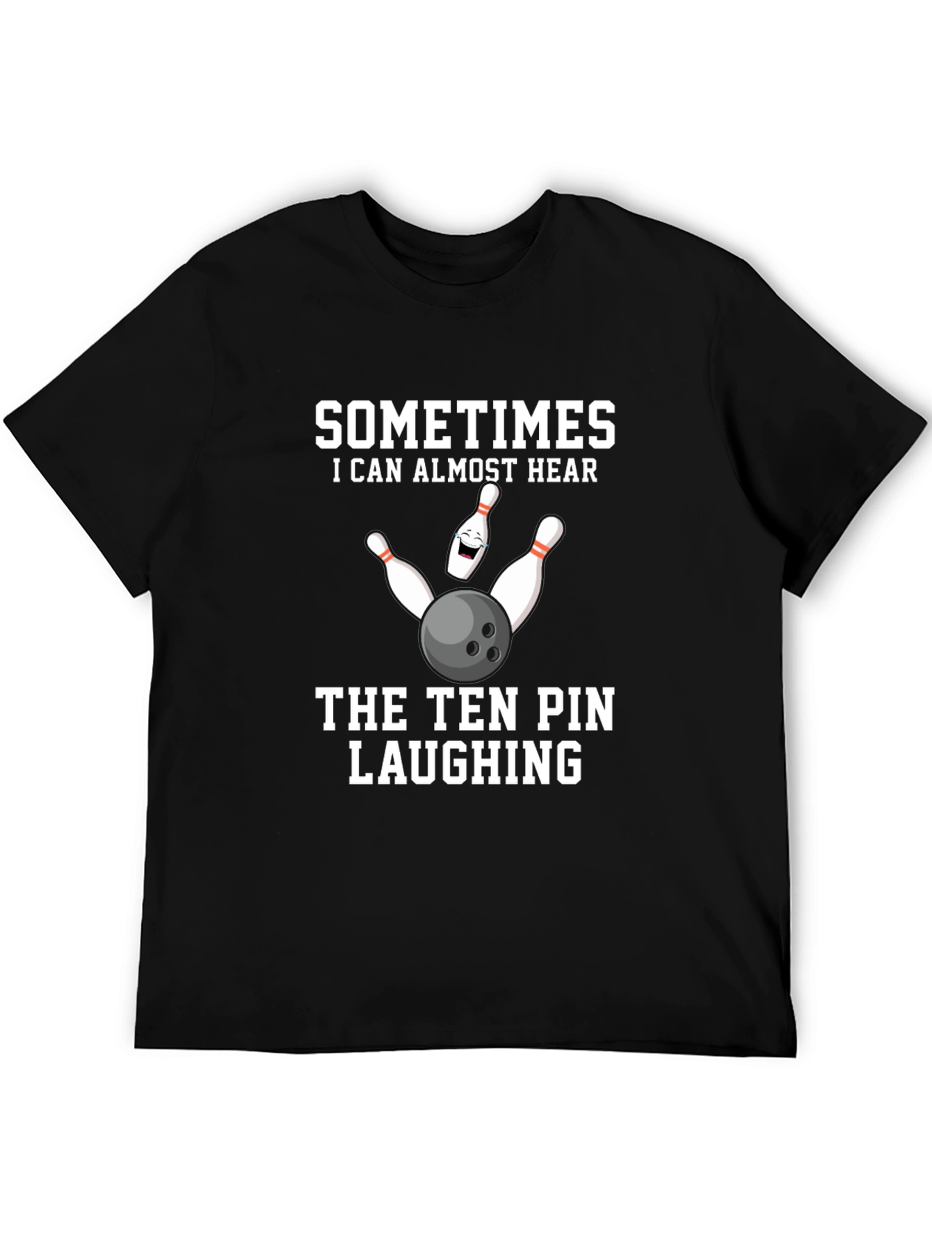 Black Funny Bowling T-Shirt: Ten Pin Laughing Design view 5