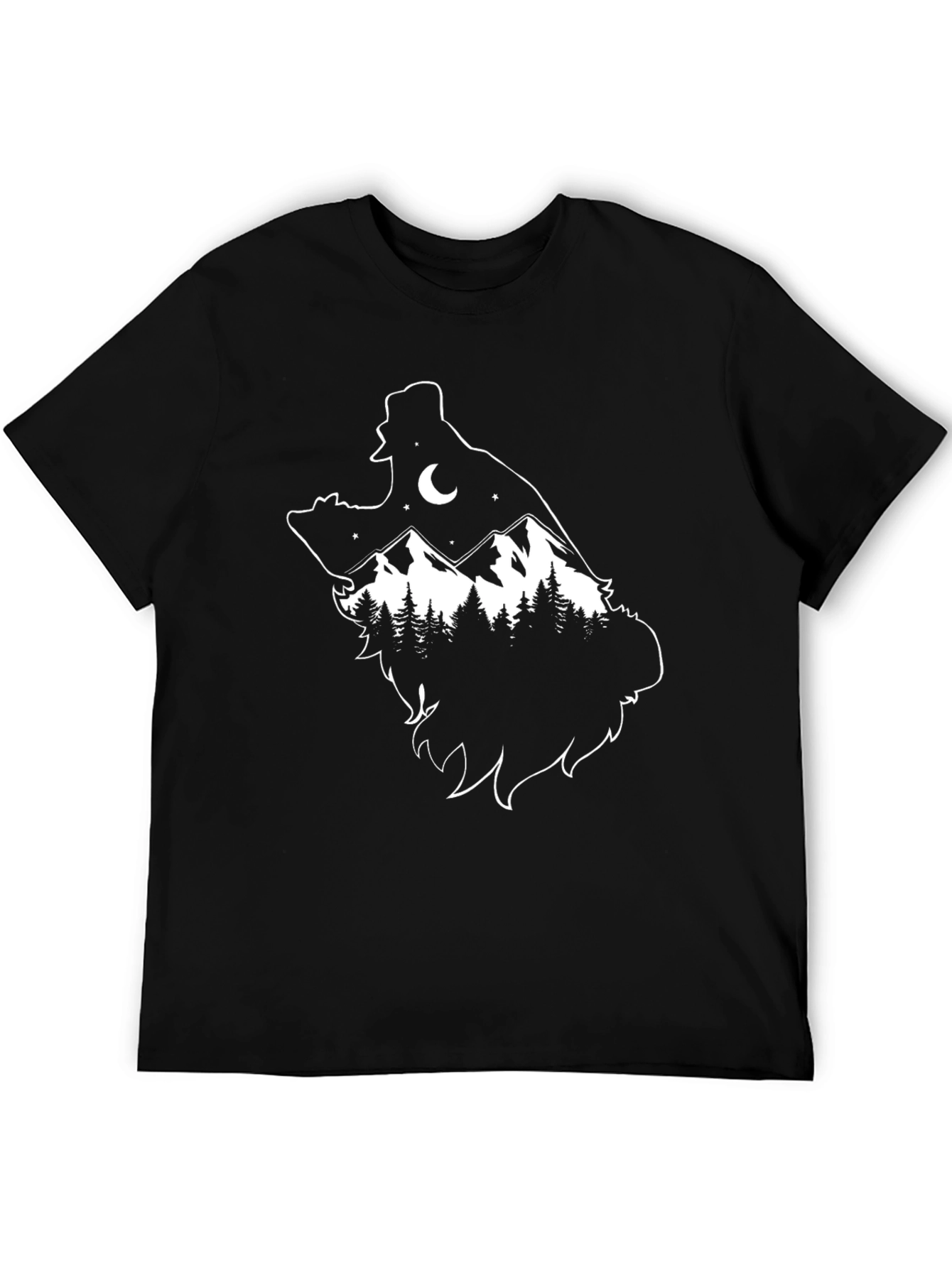 Black Wolf Mountain Scene T-Shirt - Black view 5