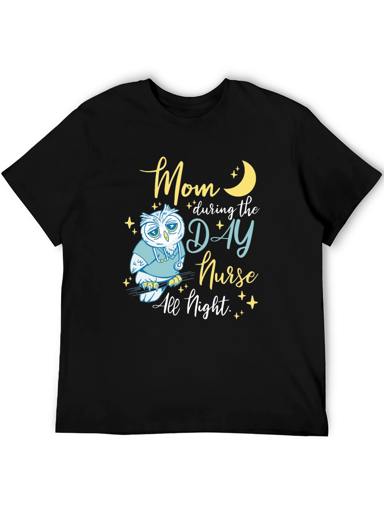 Black Mom Day Nurse, Night Owl T-Shirt - Soft Cotton Blend view 5