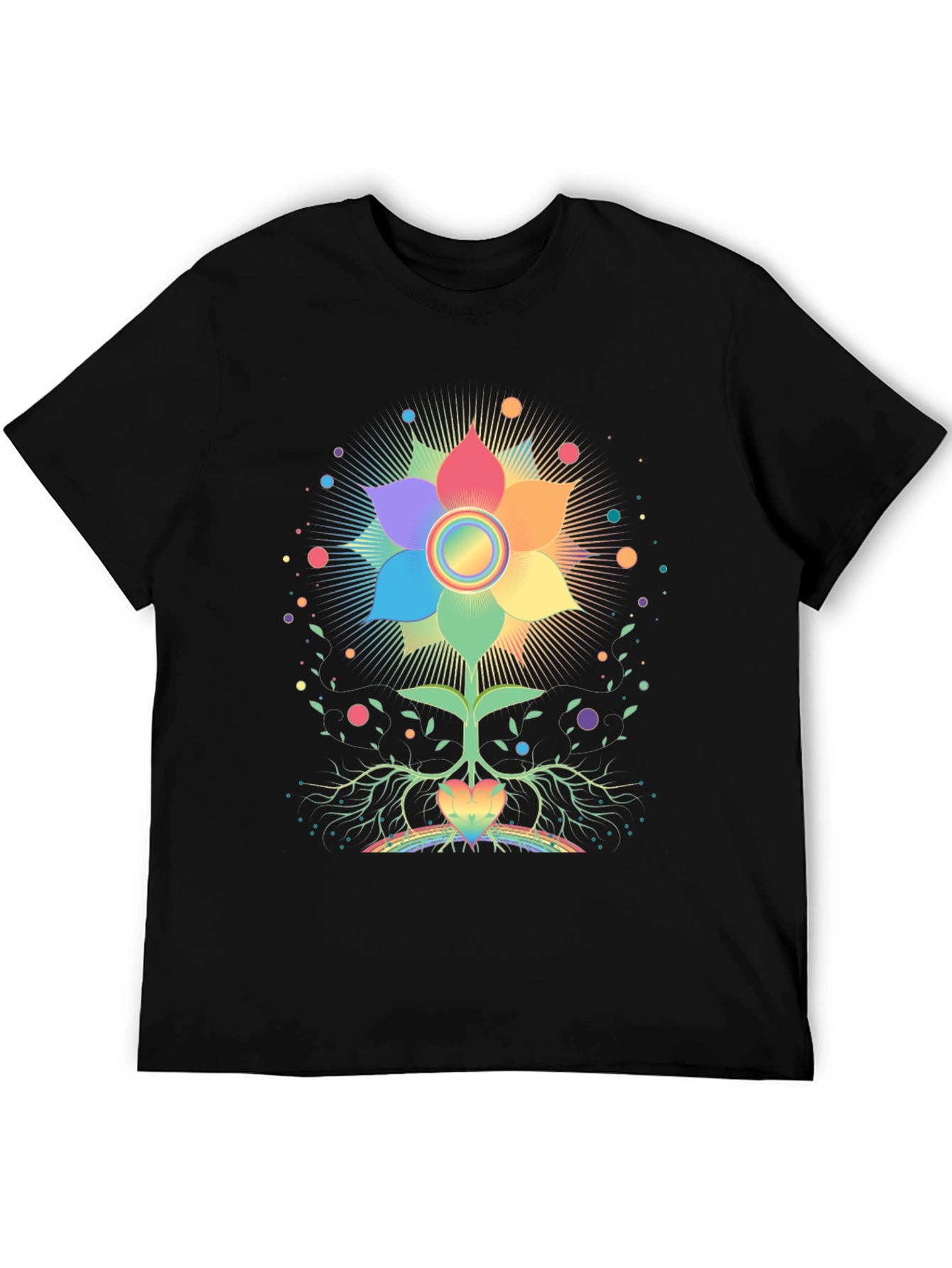 Black Rainbow Flower Chakra Tree Black T-Shirt view 5