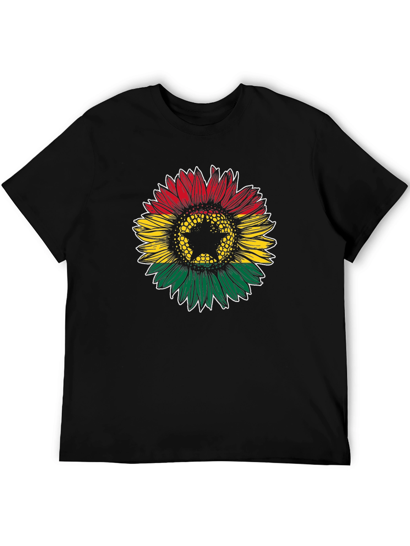 Black Ghana Flag Sunflower Graphic T-Shirt view 5