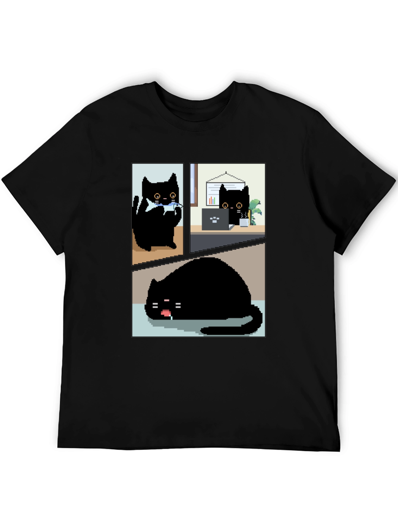 Black Pixel Black Cat T-Shirt - Cute & Funny view 5