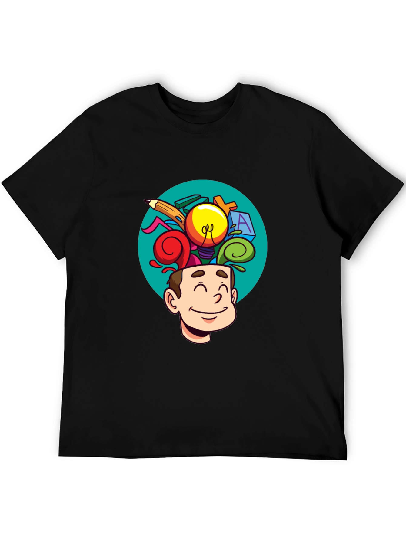 Black Creative Mind T-Shirt - Cartoon Brain view 5