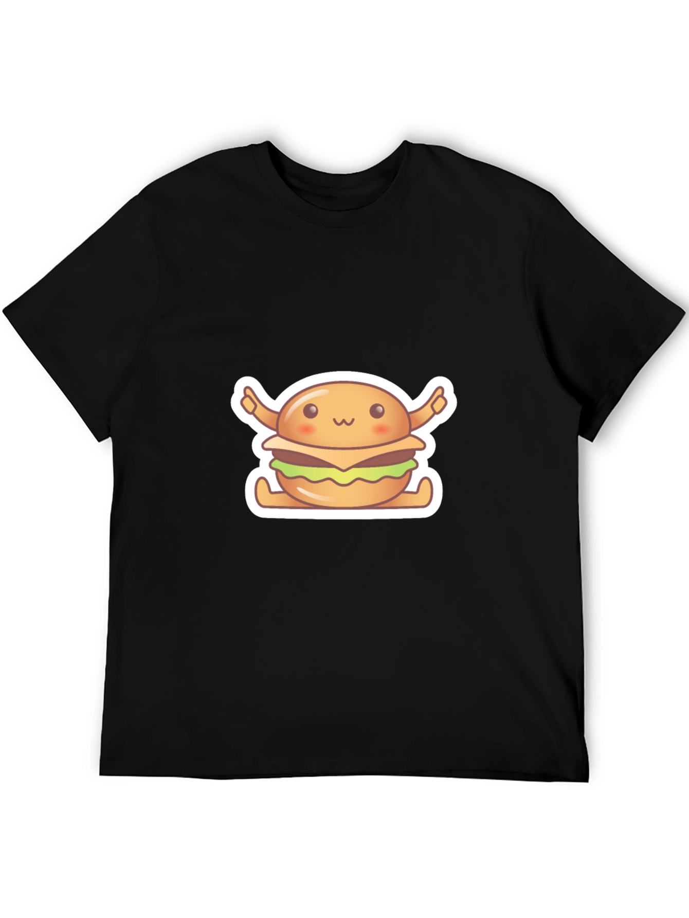 Black Kawaii Burger Graphic Tee - Unisex Black T-Shirt view 5
