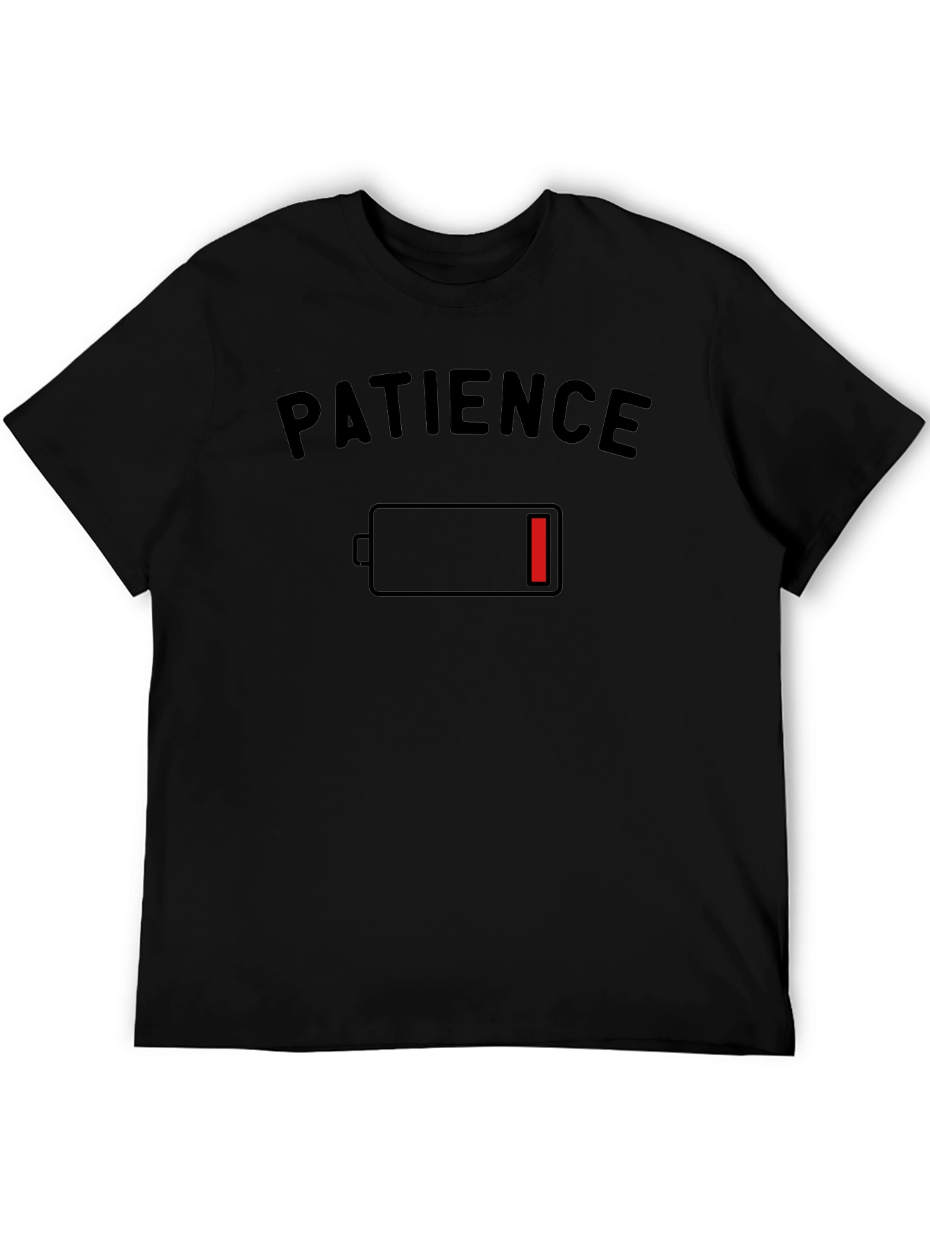 Black Patience Low Battery Black Graphic T-Shirt view 5