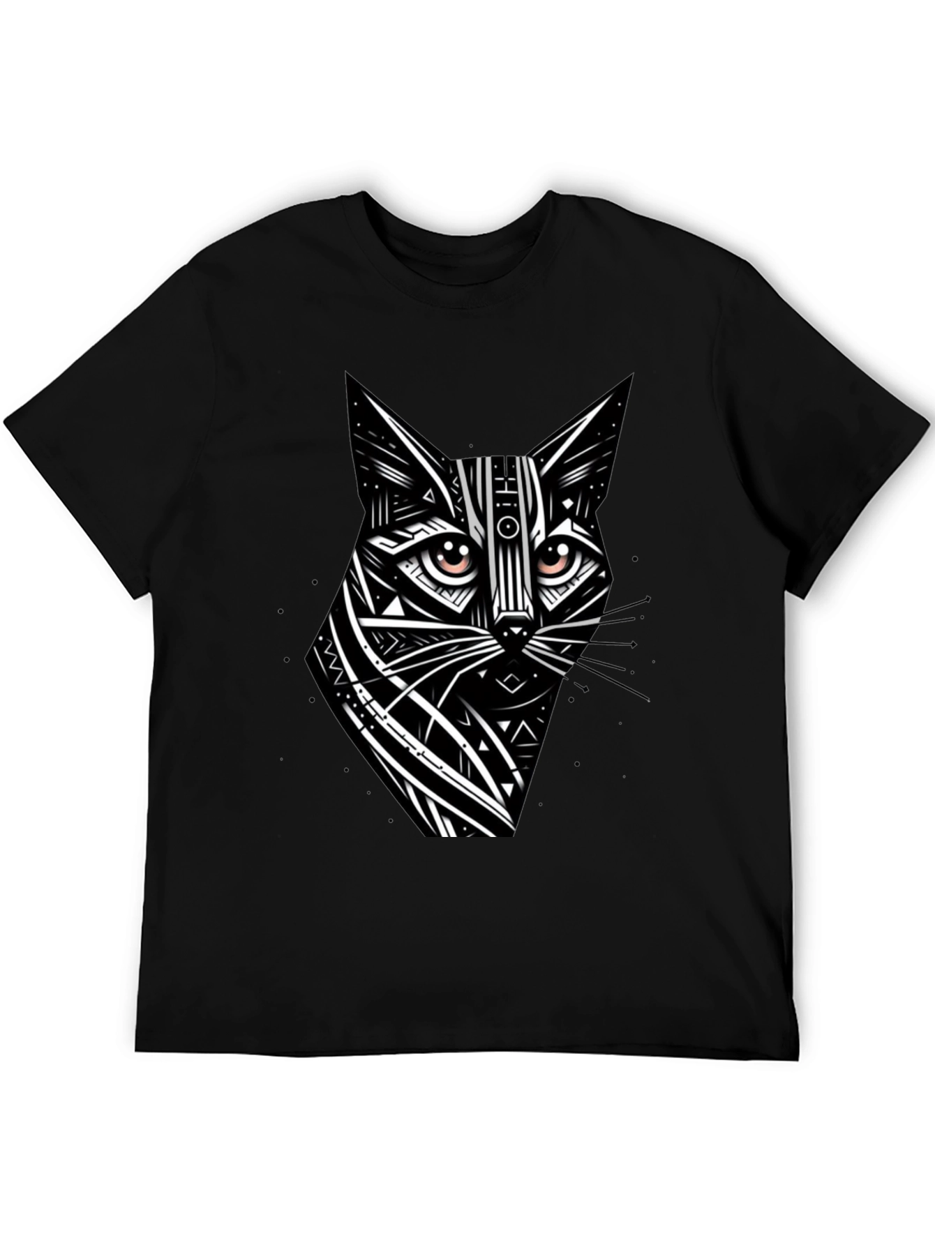 Black Tribal Cat Graphic Black T-Shirt view 5