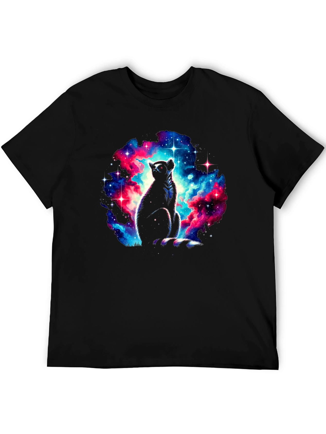 Black Galaxy Lemur Graphic T-Shirt - Men's Black Tee view 5
