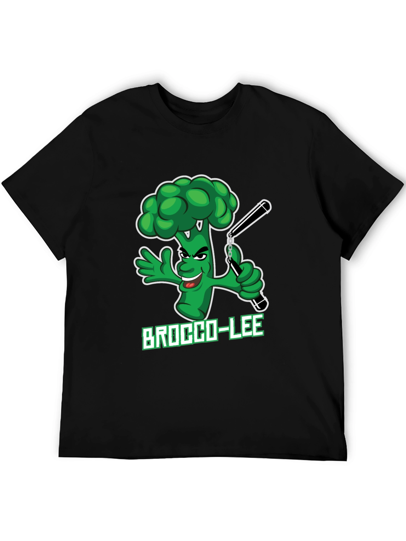 Black Brocco-Lee T-Shirt: Funny Broccoli Karate Tee view 5
