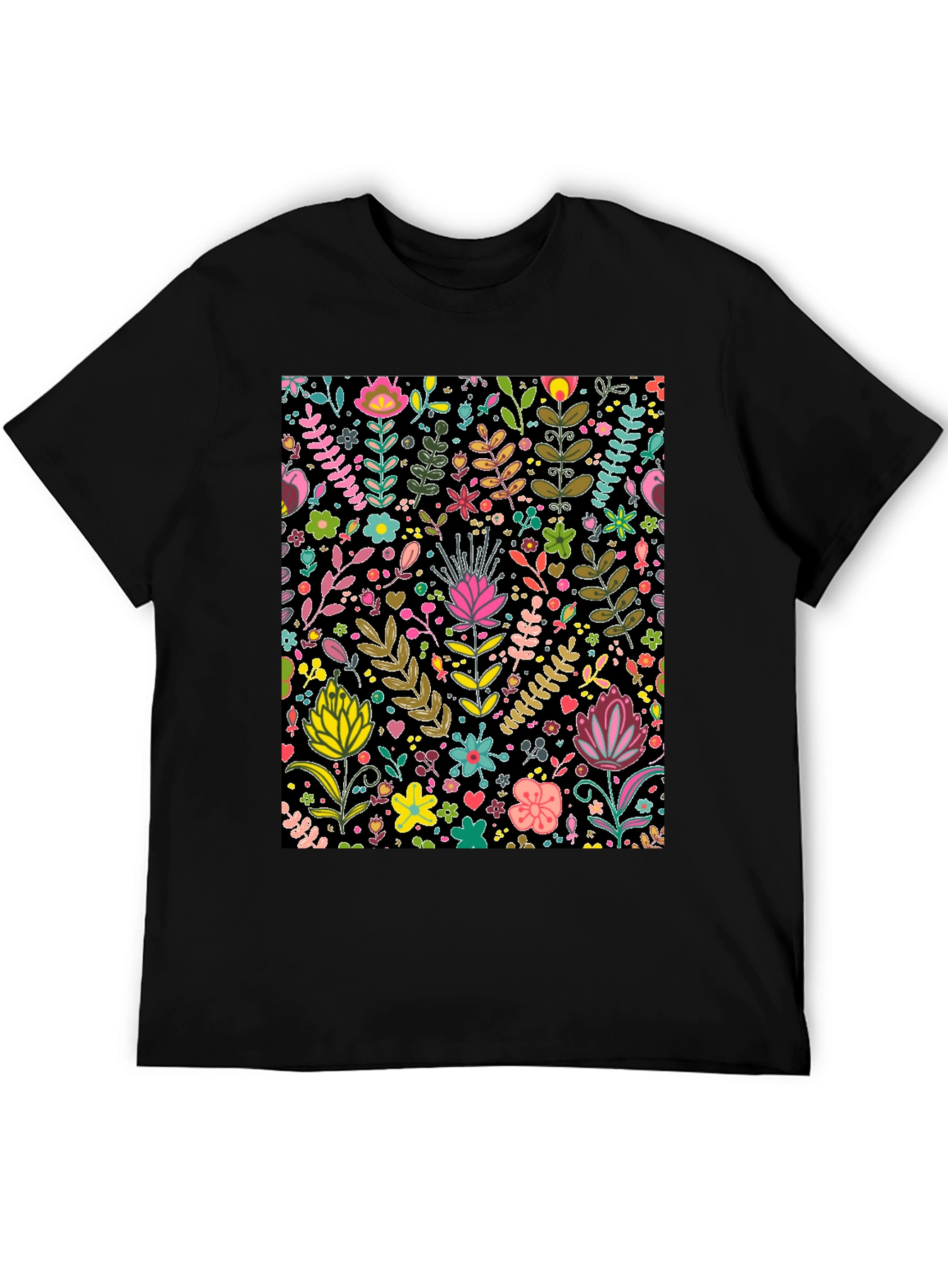 Black Floral Patterned Black T-Shirt view 5
