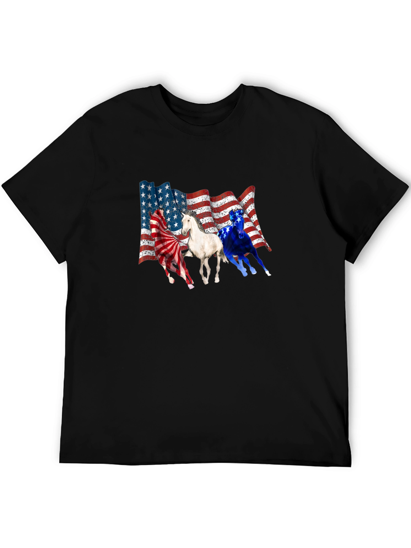 Black Patriotic Horses USA Flag T-Shirt view 5