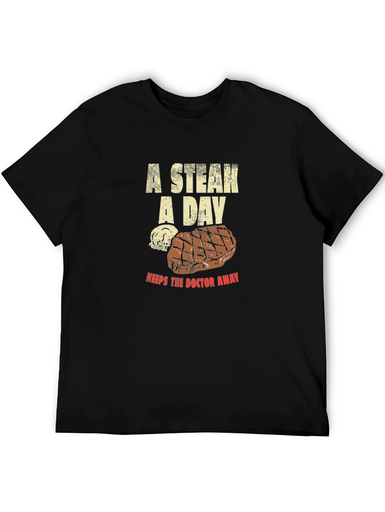Black Funny Steak Lover T-Shirt - A Steak A Day Graphic Tee view 5