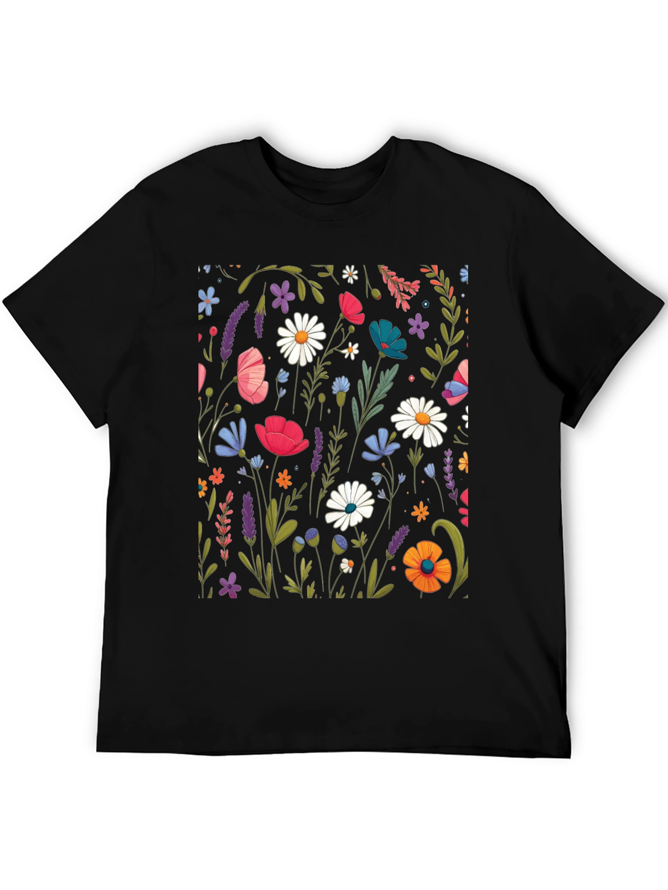 Black Floral Print Black T-Shirt view 5