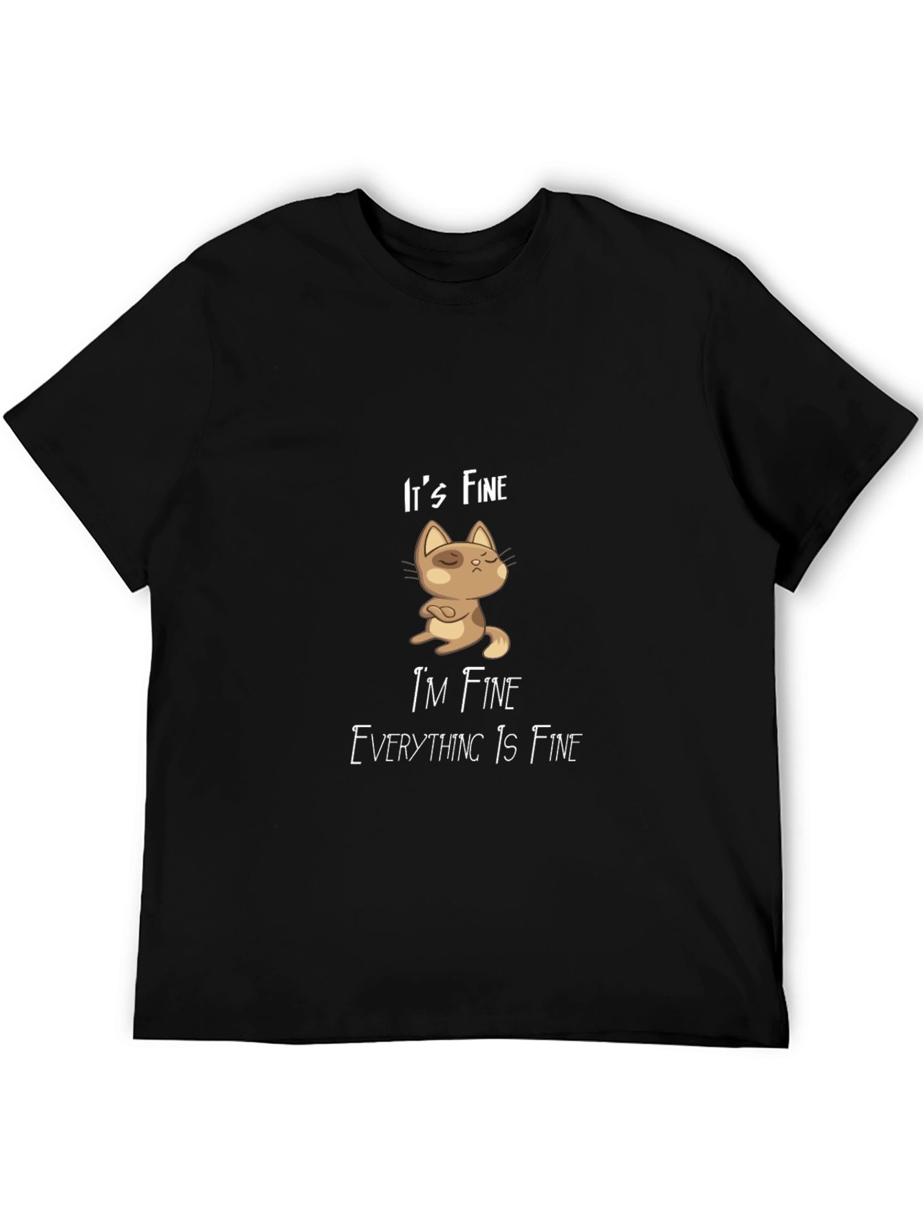 Black It's Fine Cat Graphic T-Shirt - Black Casual Tee view 5