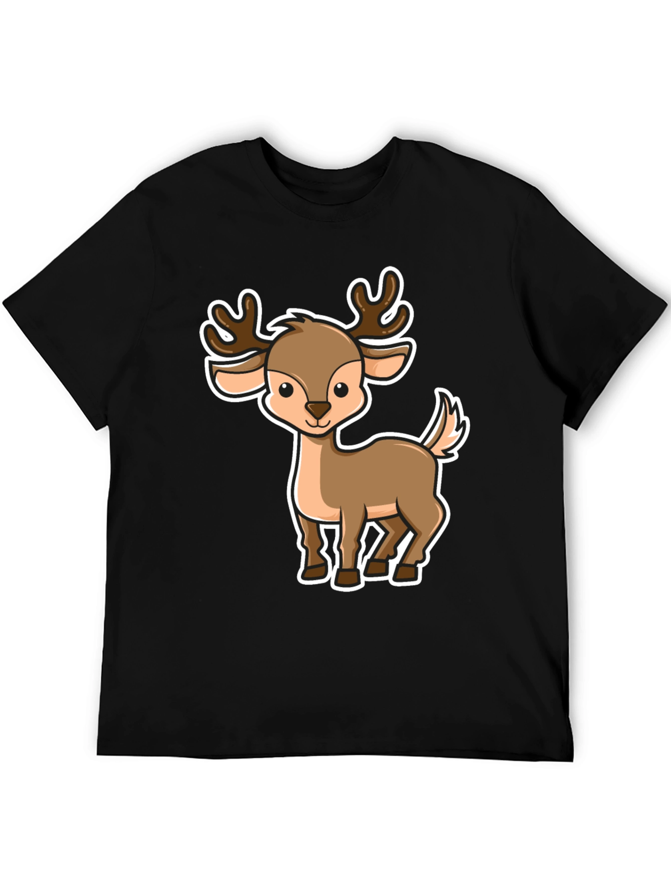 Black Cute Cartoon Deer Graphic Tee view 5