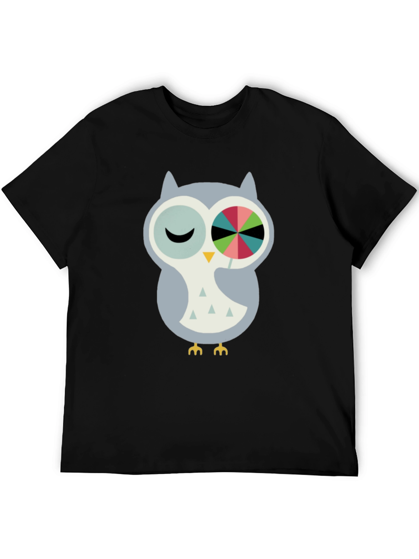 Black Whimsical Owl Graphic Tee - Cotton Blend Comfort view 5