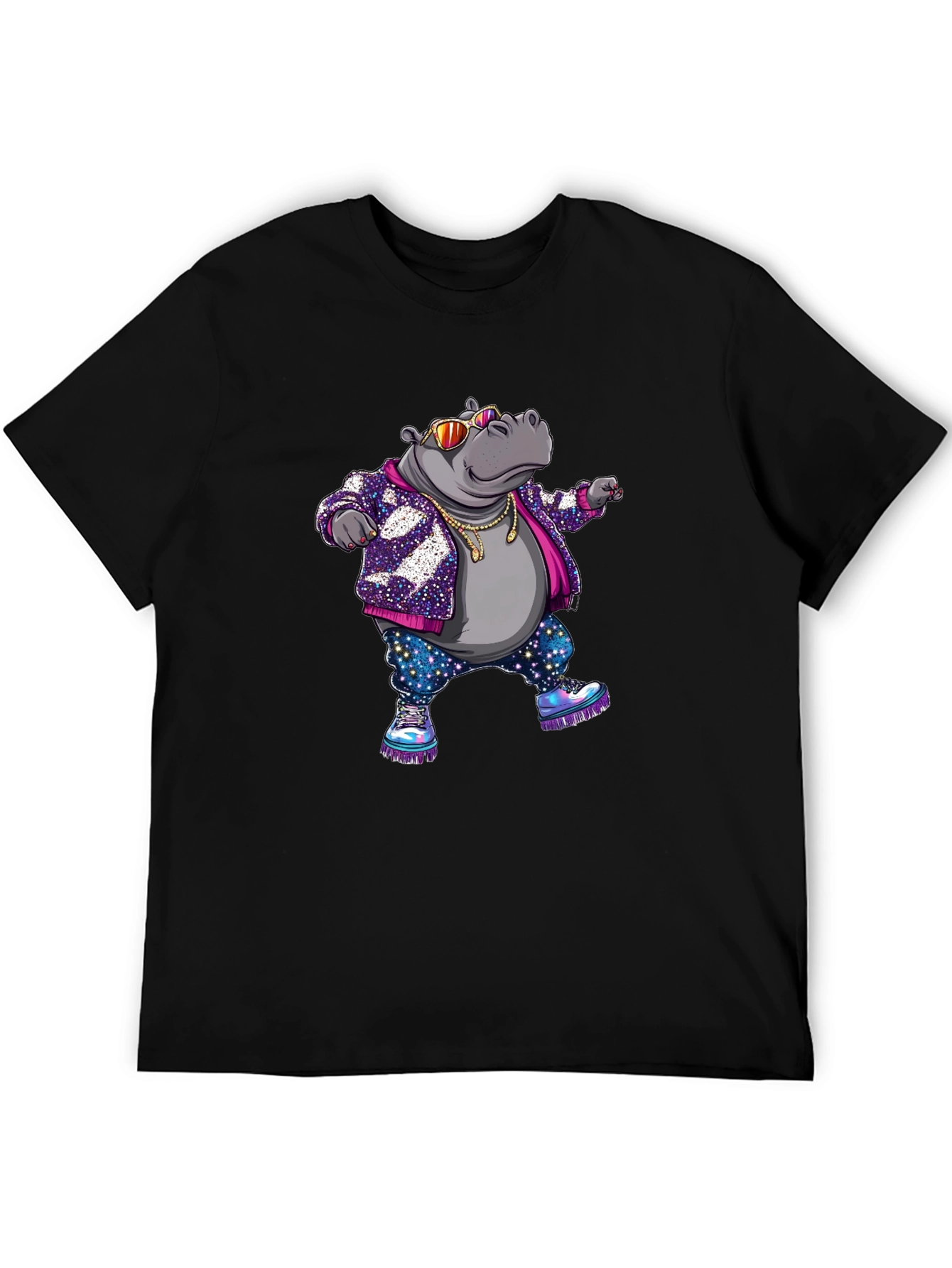 Black Cool Hippo Graphic T-Shirt view 5