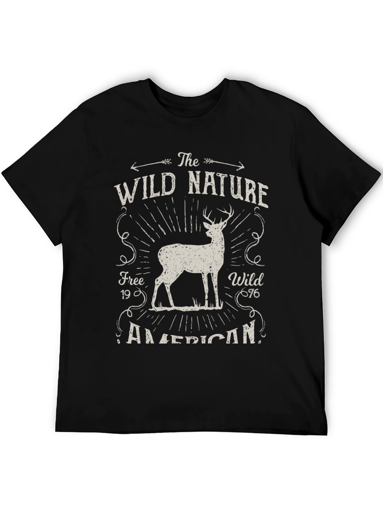 Black Wild Nature Graphic Tee - American Deer Print view 5