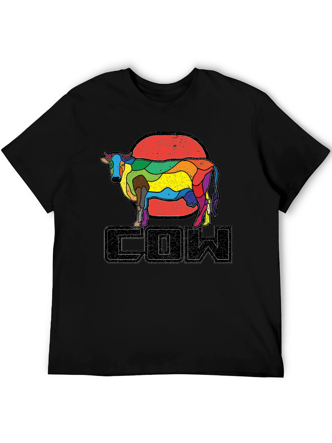 Black Retro Rainbow Cow Graphic T-Shirt view 5