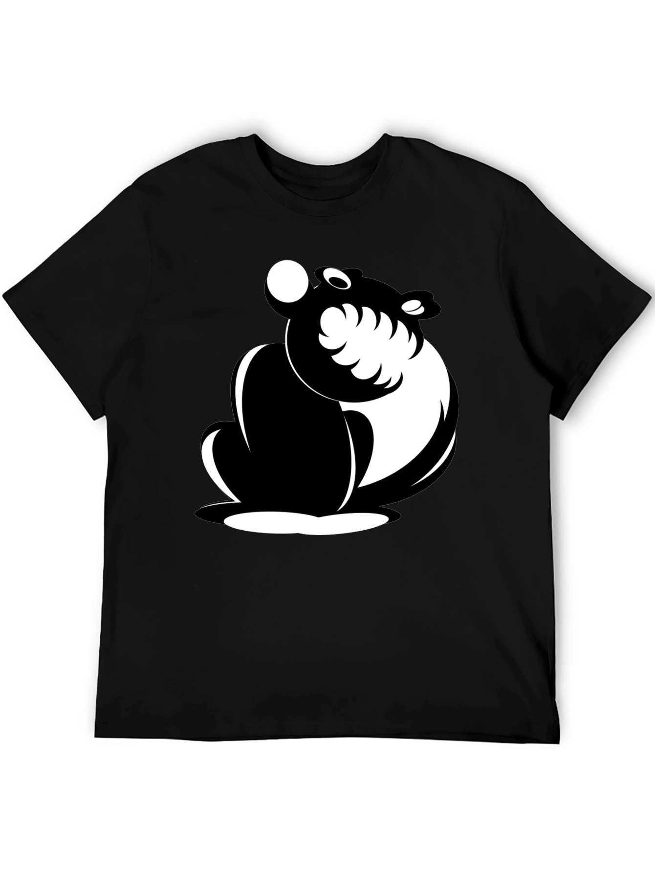 Black Black Cartoon Bear Graphic T-Shirt view 5
