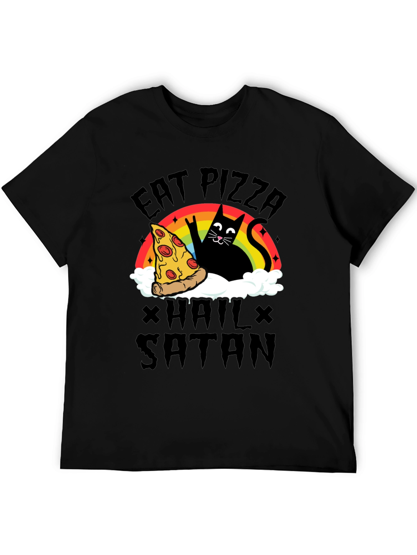 Black Eat Pizza Hail Satan Black Graphic Tee view 5