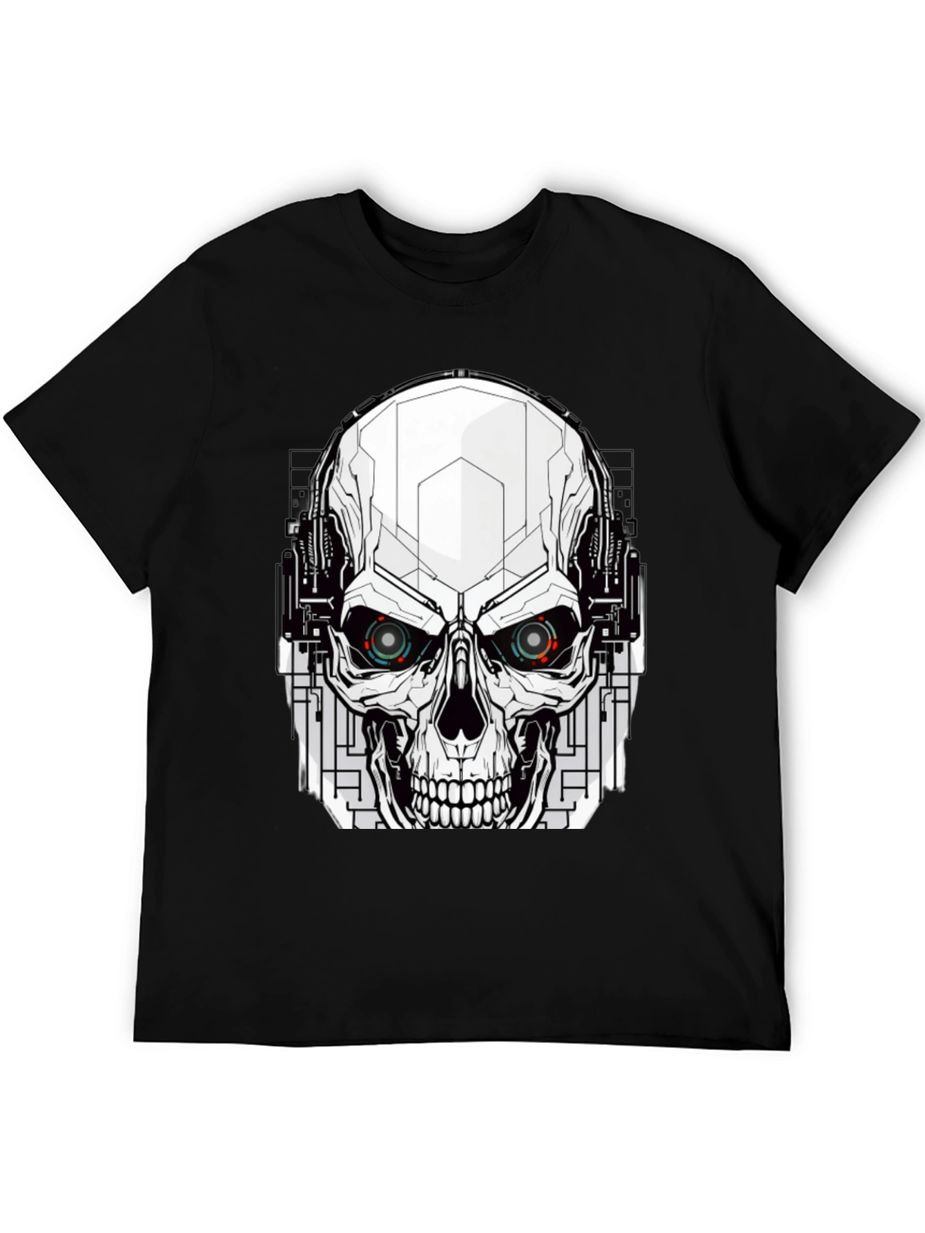 Black Tech Skull Graphic Tee - Edgy Streetwear view 5