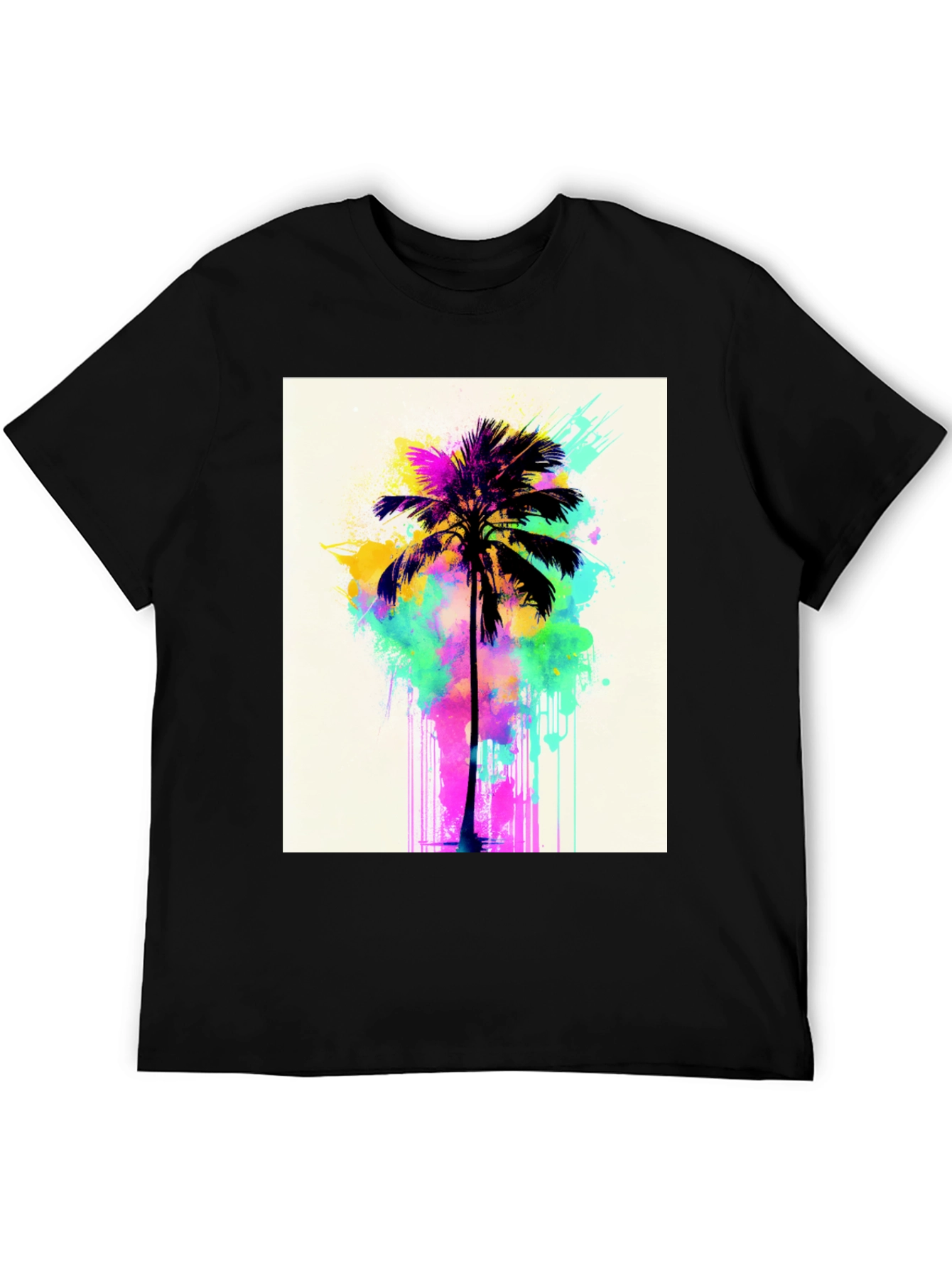 Black Vibrant Palm Tree Graphic Tee - Black Cotton T-Shirt view 5