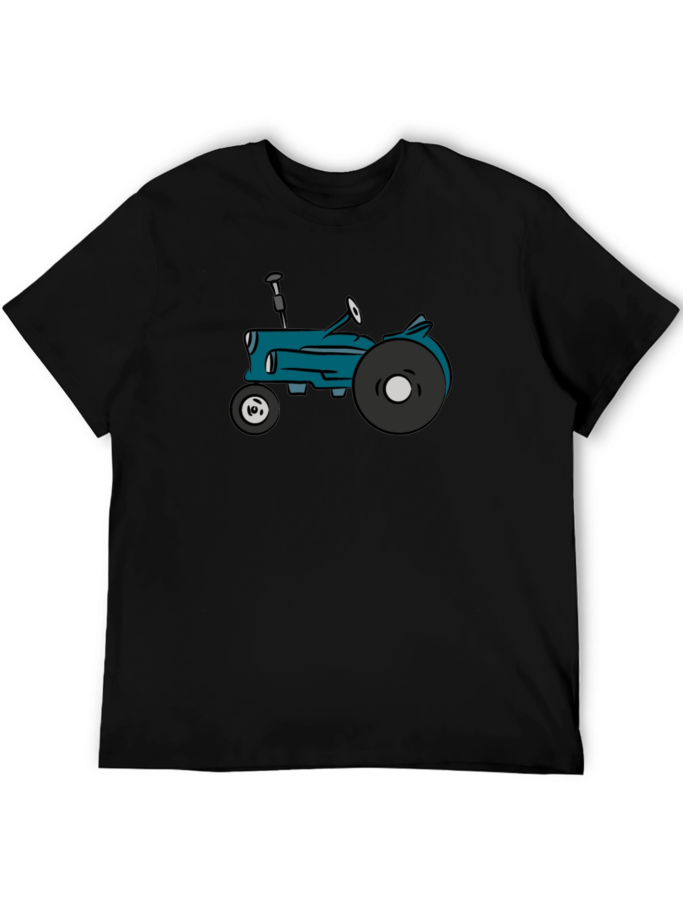 Black Cartoon Tractor Graphic Tee - Black Cotton T-Shirt view 5
