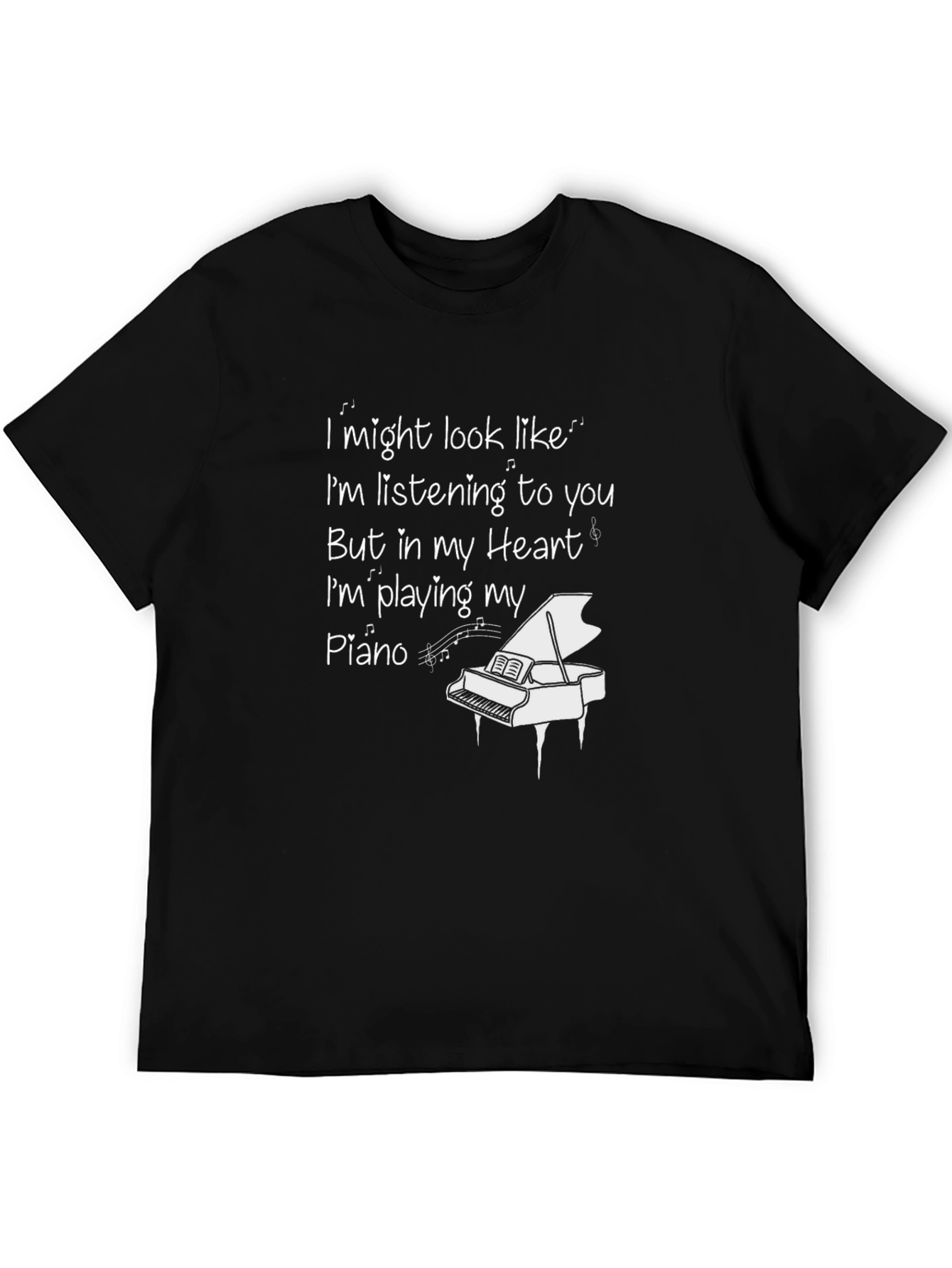 Black Piano Heart T-Shirt: Musician's Apparel view 5