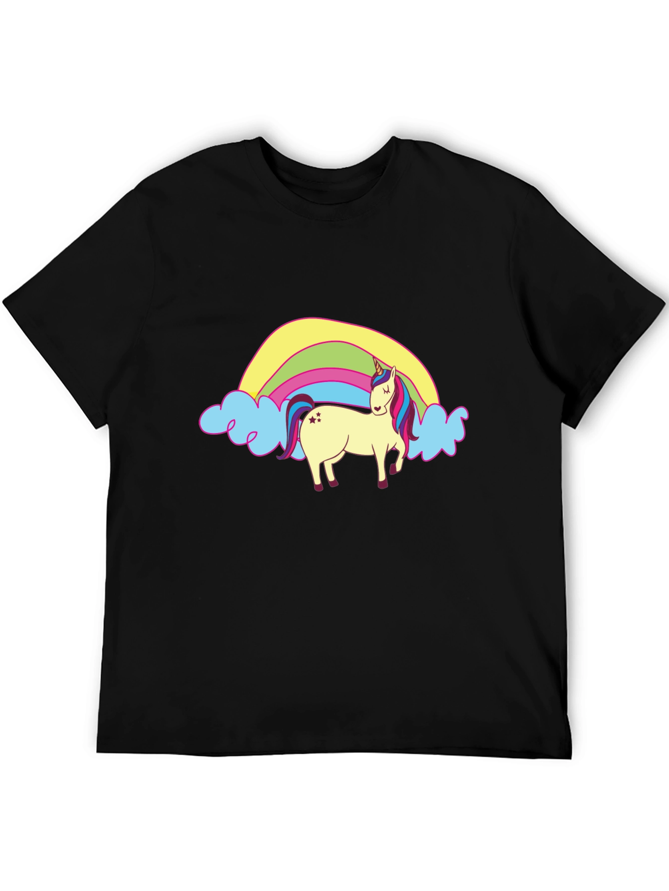 Black Unicorn & Rainbow Graphic Tee - Black Casual T-Shirt view 5